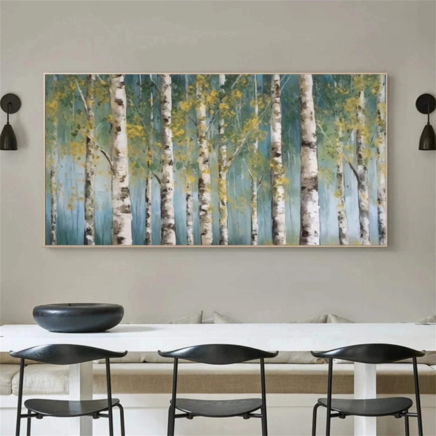Large Panoramic Birch Painting | Abstract Forest Wall Decor #JJ 335