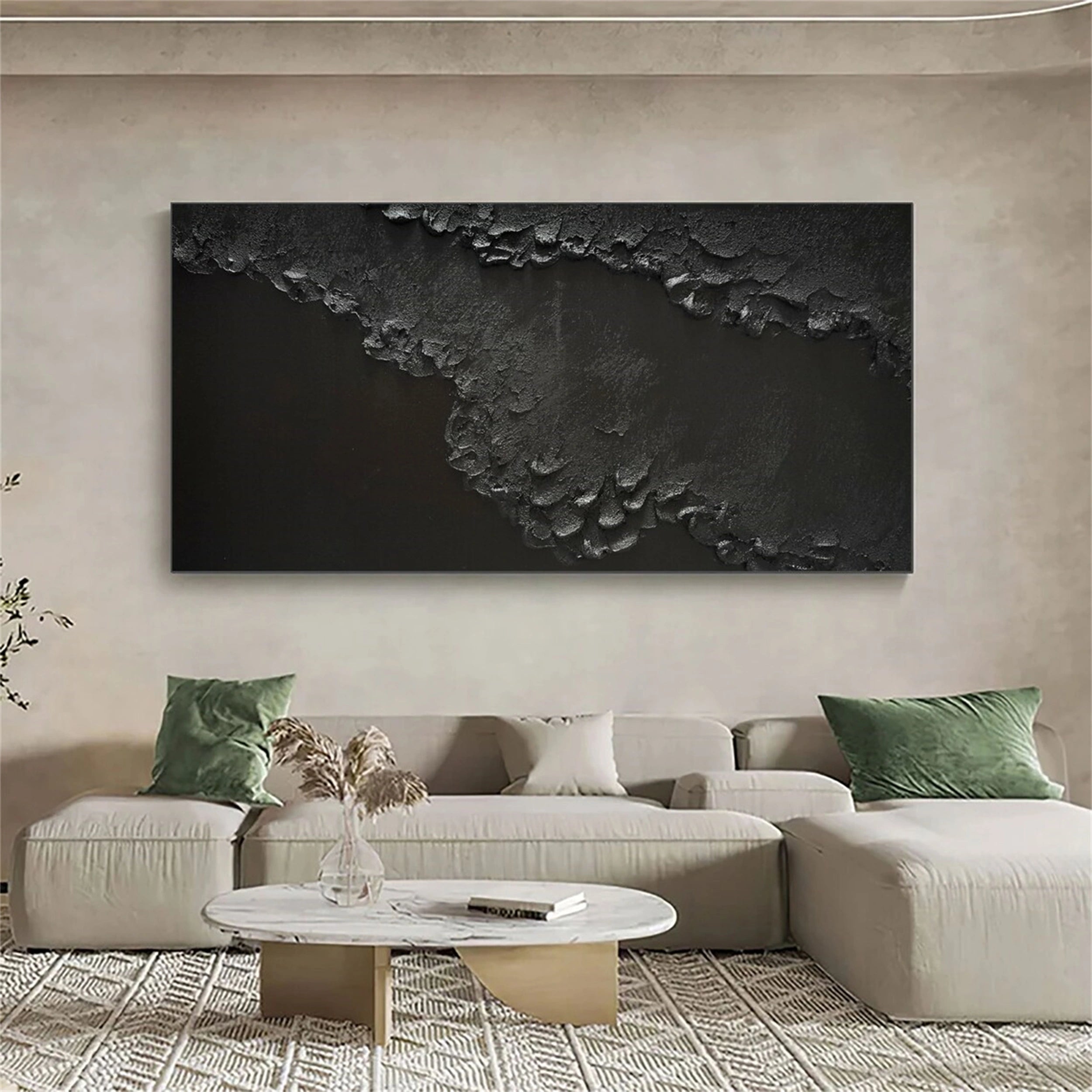 Handmade Modern Black Textured Abstract Wall Art-Coastline Canvas  #JJ 268