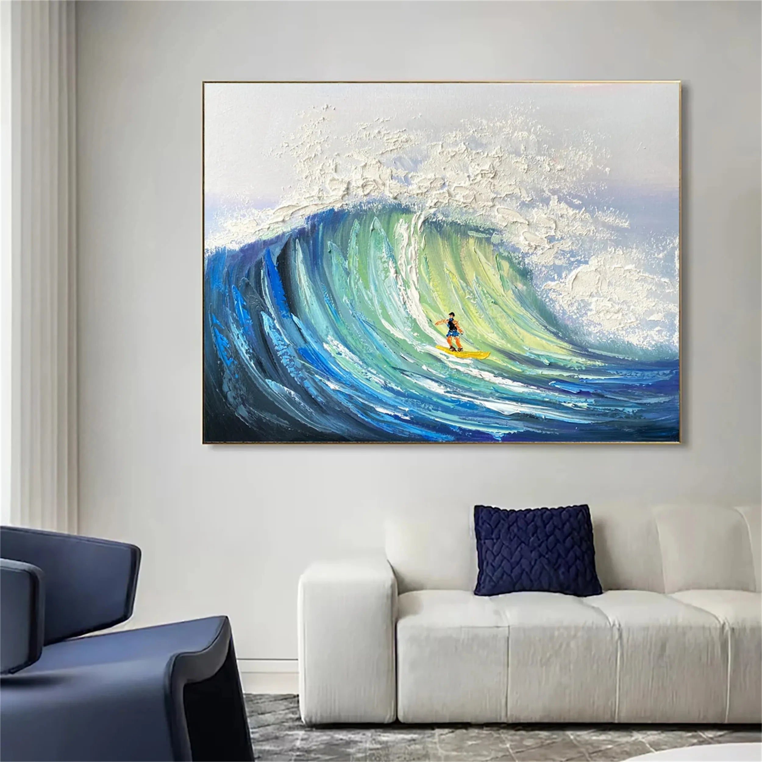 erene Blue Ocean Waves Textured Painting