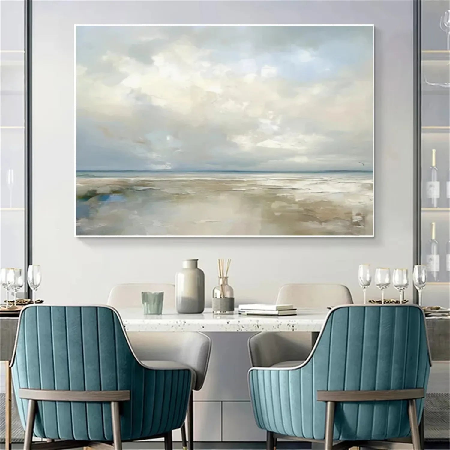 Large Horizontal Seascape Canvas Art | Painterly Cloud & Beach Scene
