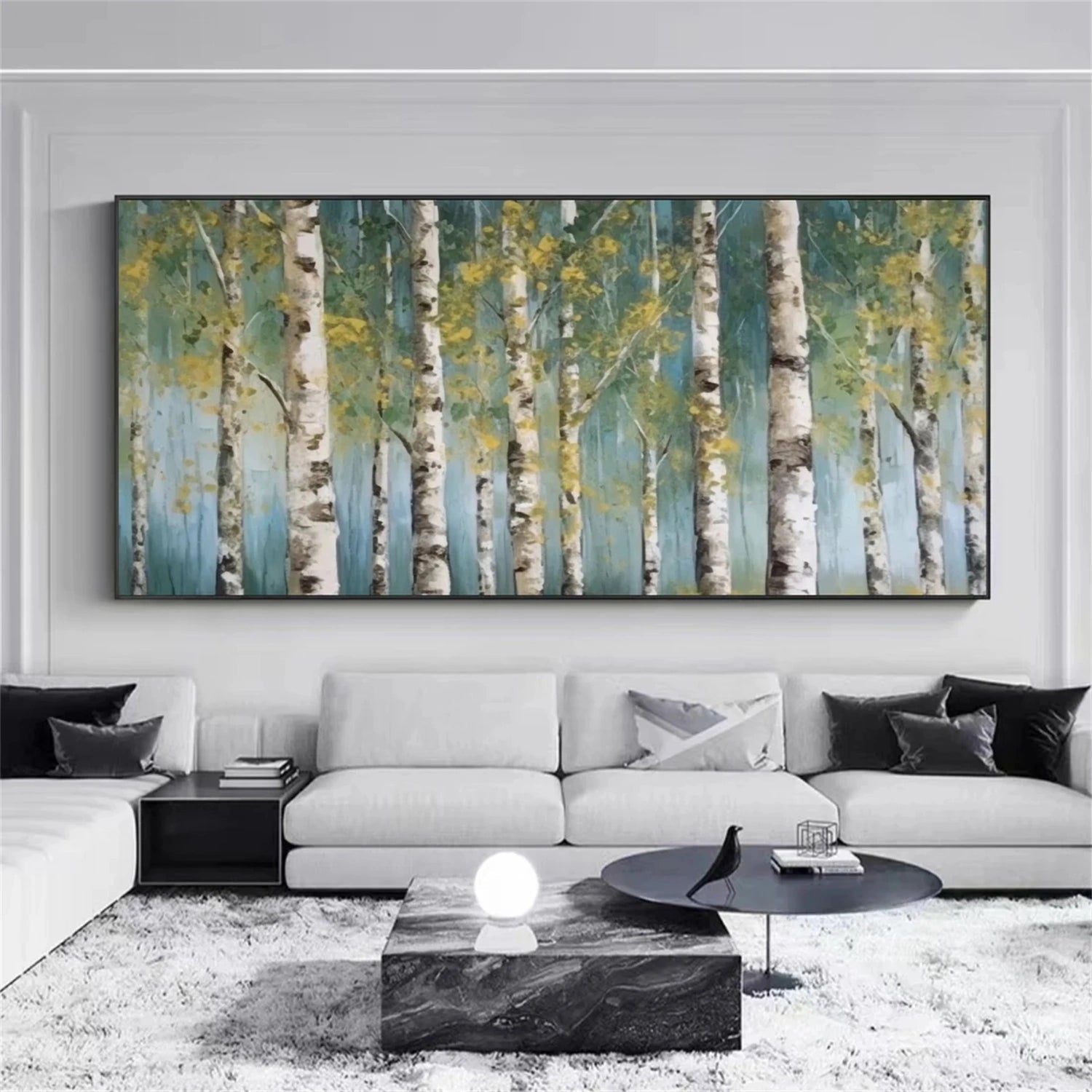 Large Panoramic Birch Painting | Abstract Forest Wall Decor #JJ 335