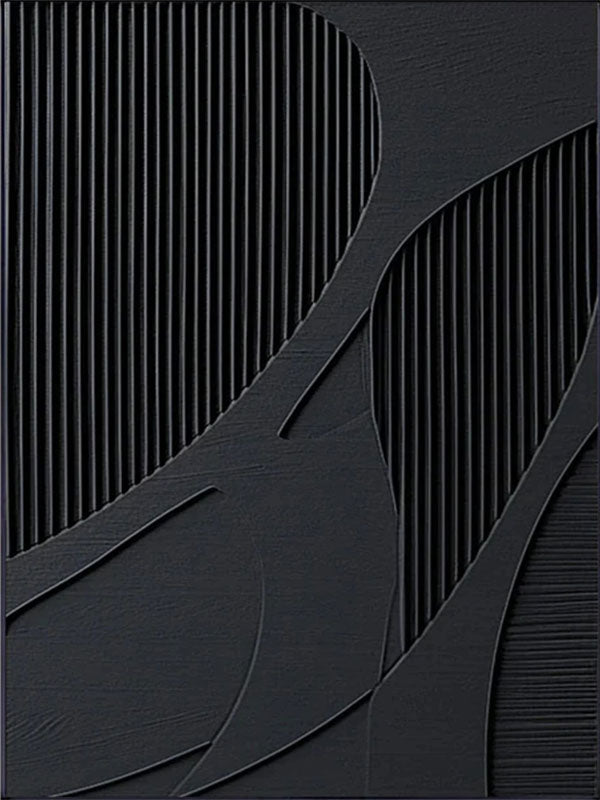 Large Black Textured Wall Art | Vertical Abstract 3D Panel Decor #ZZ 136