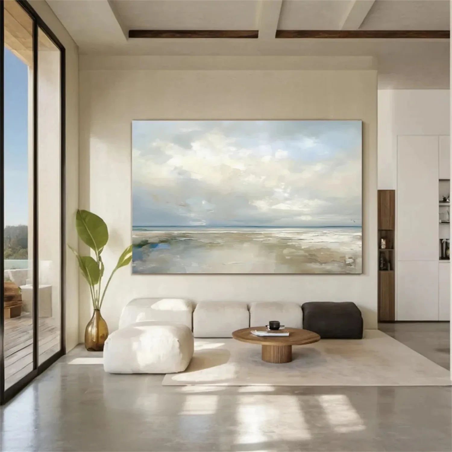 Calming Coastal Landscape Wall Art | Abstract Seascape Cloud Painting #ZZ 080
