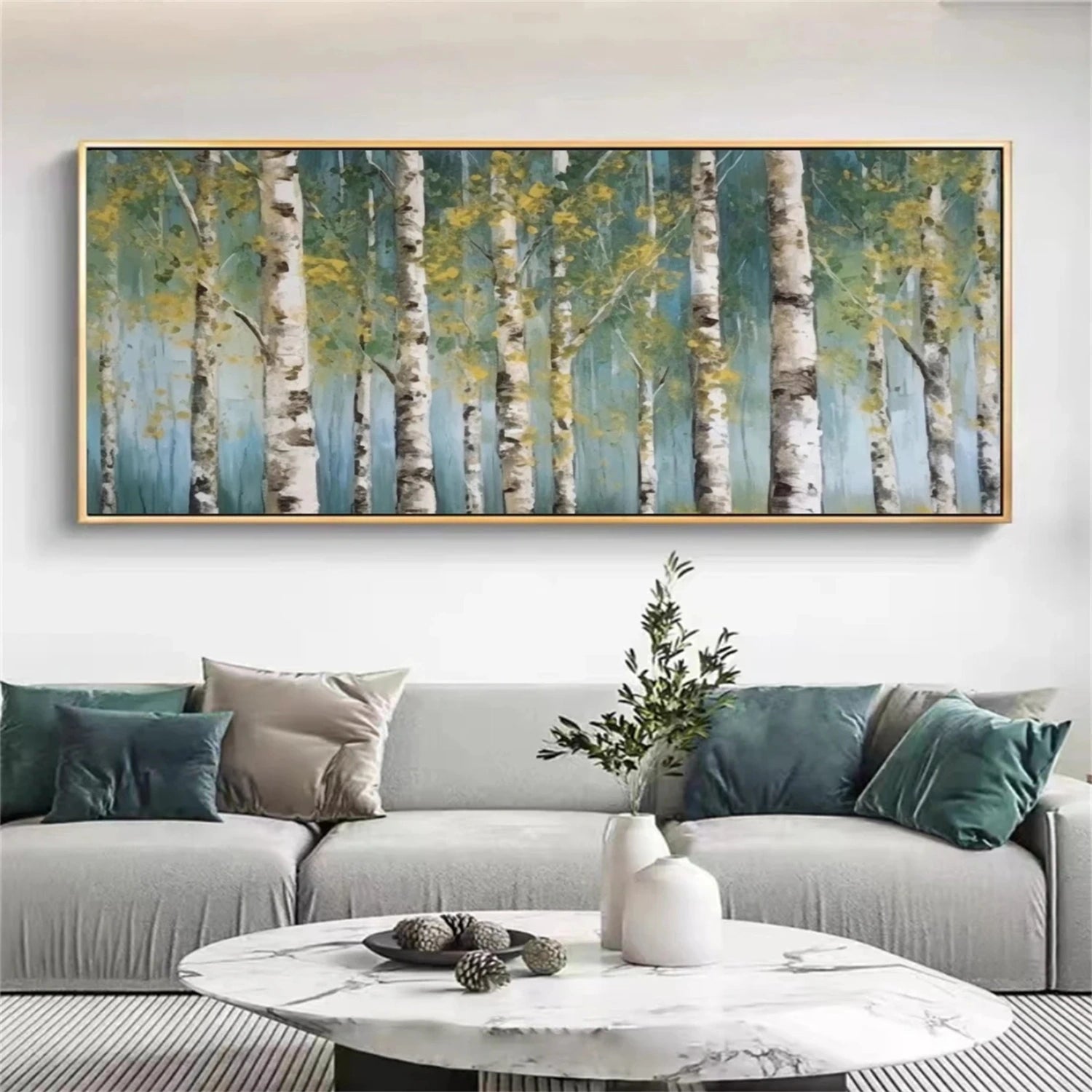 Large Panoramic Birch Painting | Abstract Forest Wall Decor #JJ 335