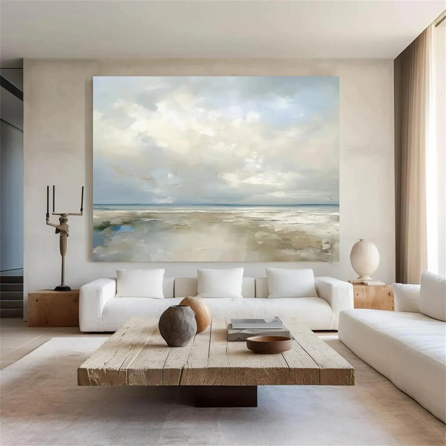 Calming Coastal Landscape Wall Art | Abstract Seascape Cloud Painting #ZZ 080