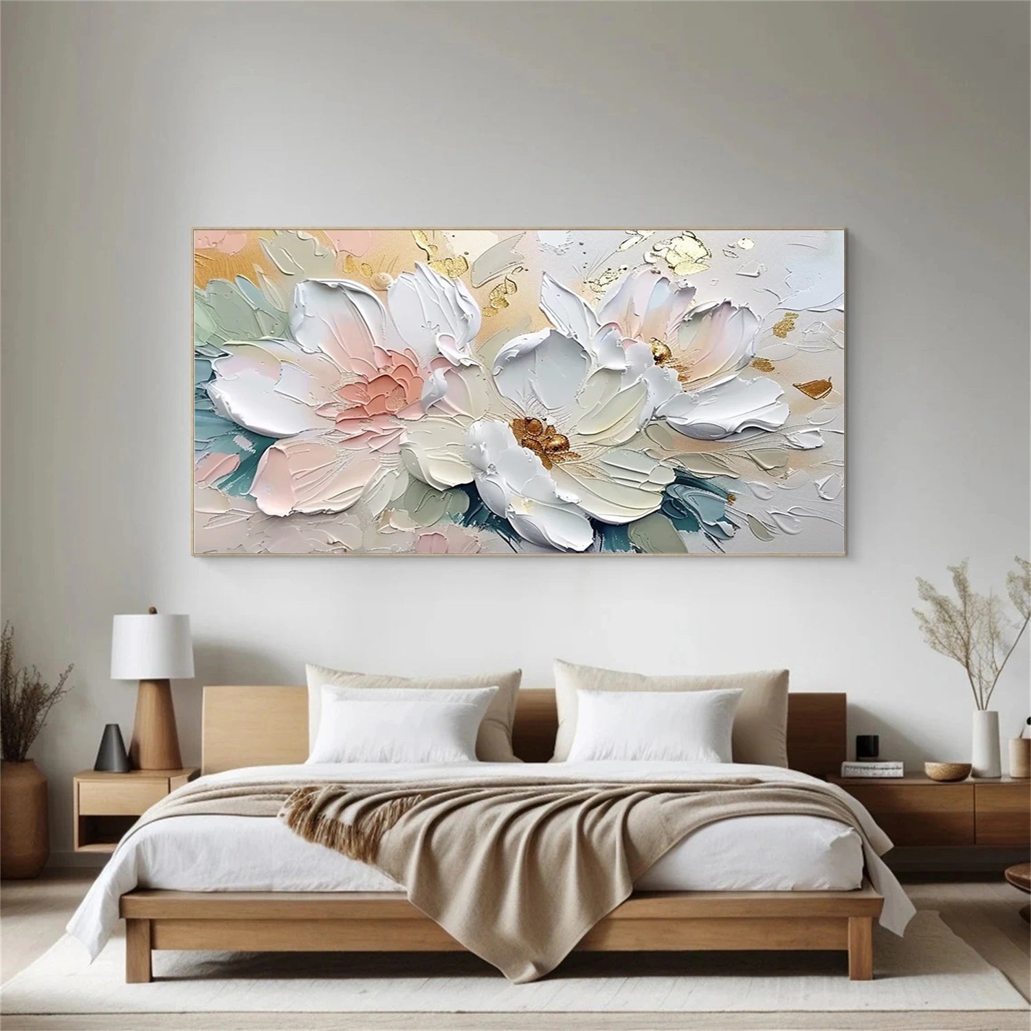 Modern Farmhouse Floral Wall Art | White & Pastel Oil #JJ 298