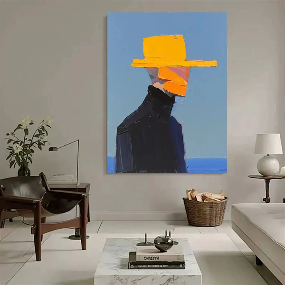 Yellow Hat Abstract Figure Oil Painting - Modern Minimalist #JJ 051