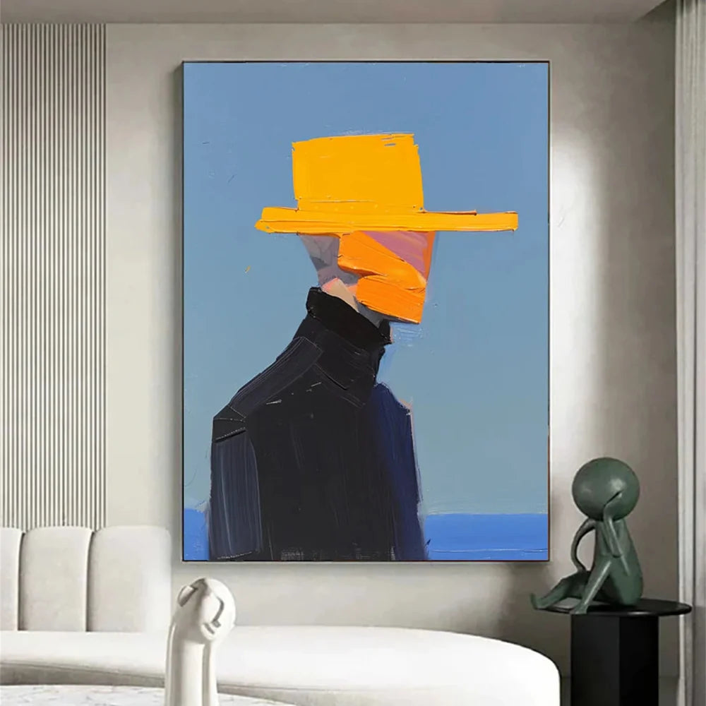 Yellow Hat Abstract Figure Oil Painting - Modern Minimalist #JJ 051