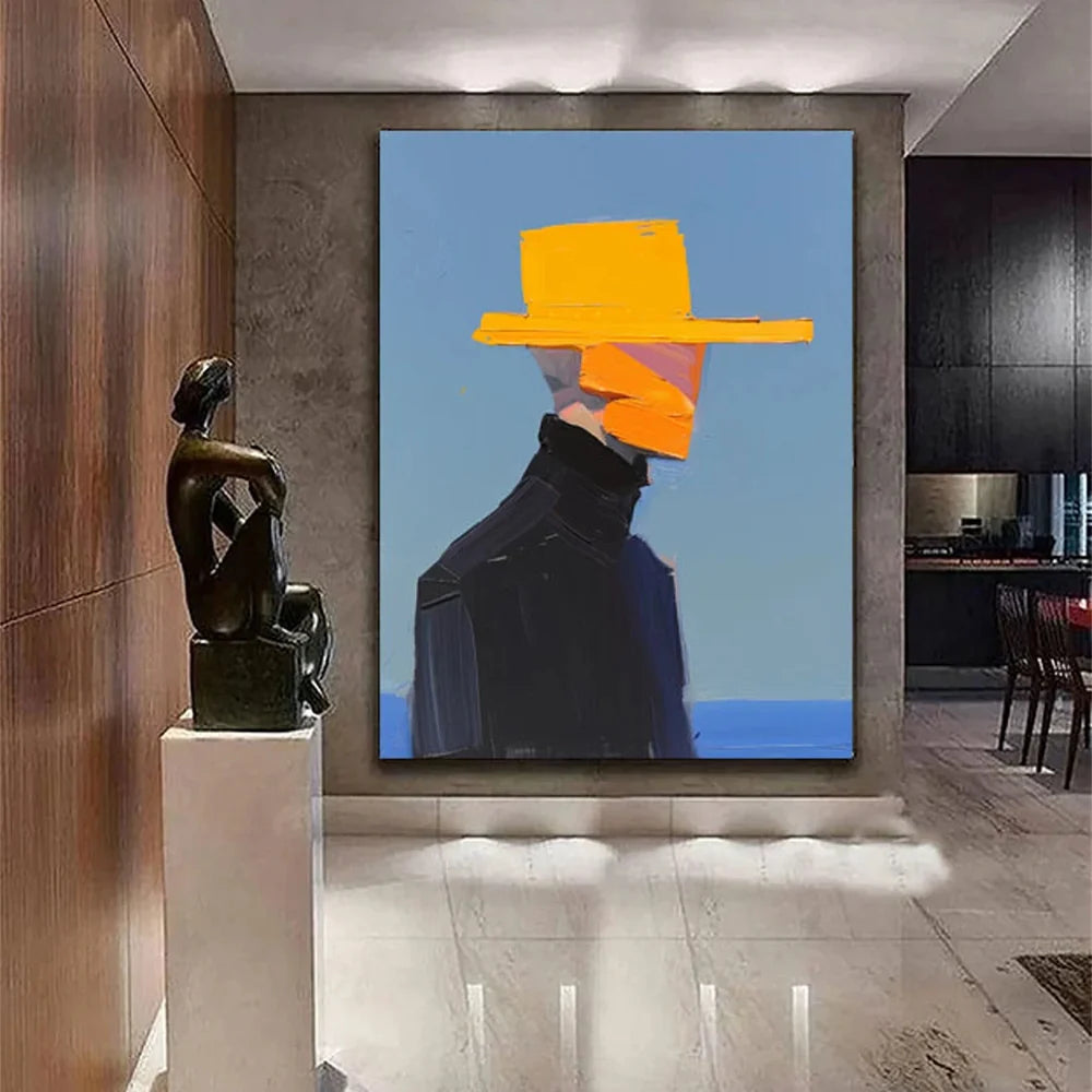Yellow Hat Abstract Figure Oil Painting - Modern Minimalist #JJ 051