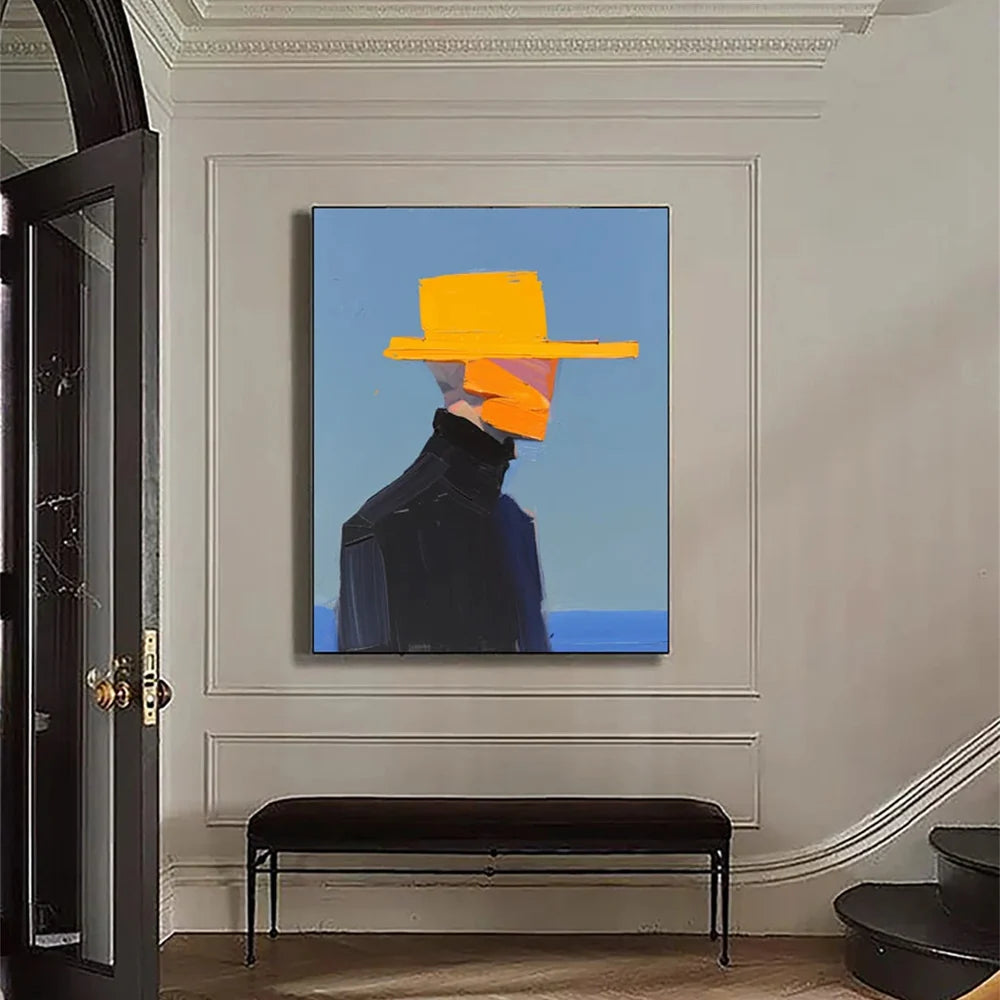 Yellow Hat Abstract Figure Oil Painting - Modern Minimalist #JJ 051