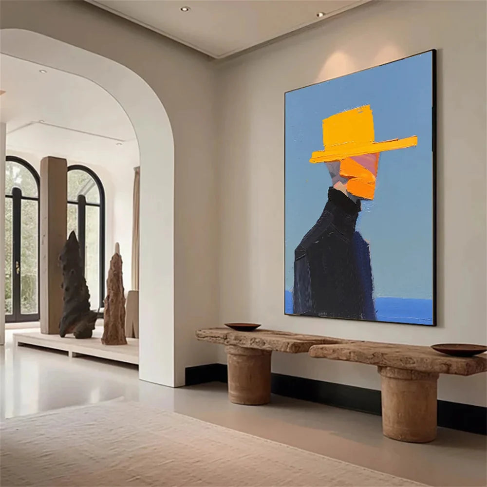 Yellow Hat Abstract Figure Oil Painting - Modern Minimalist #JJ 051