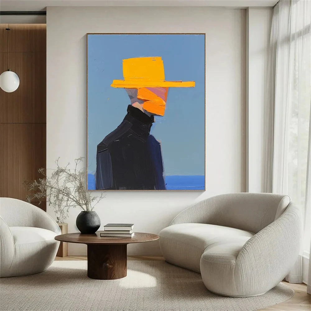Yellow Hat Abstract Figure Oil Painting - Modern Minimalist #JJ 051