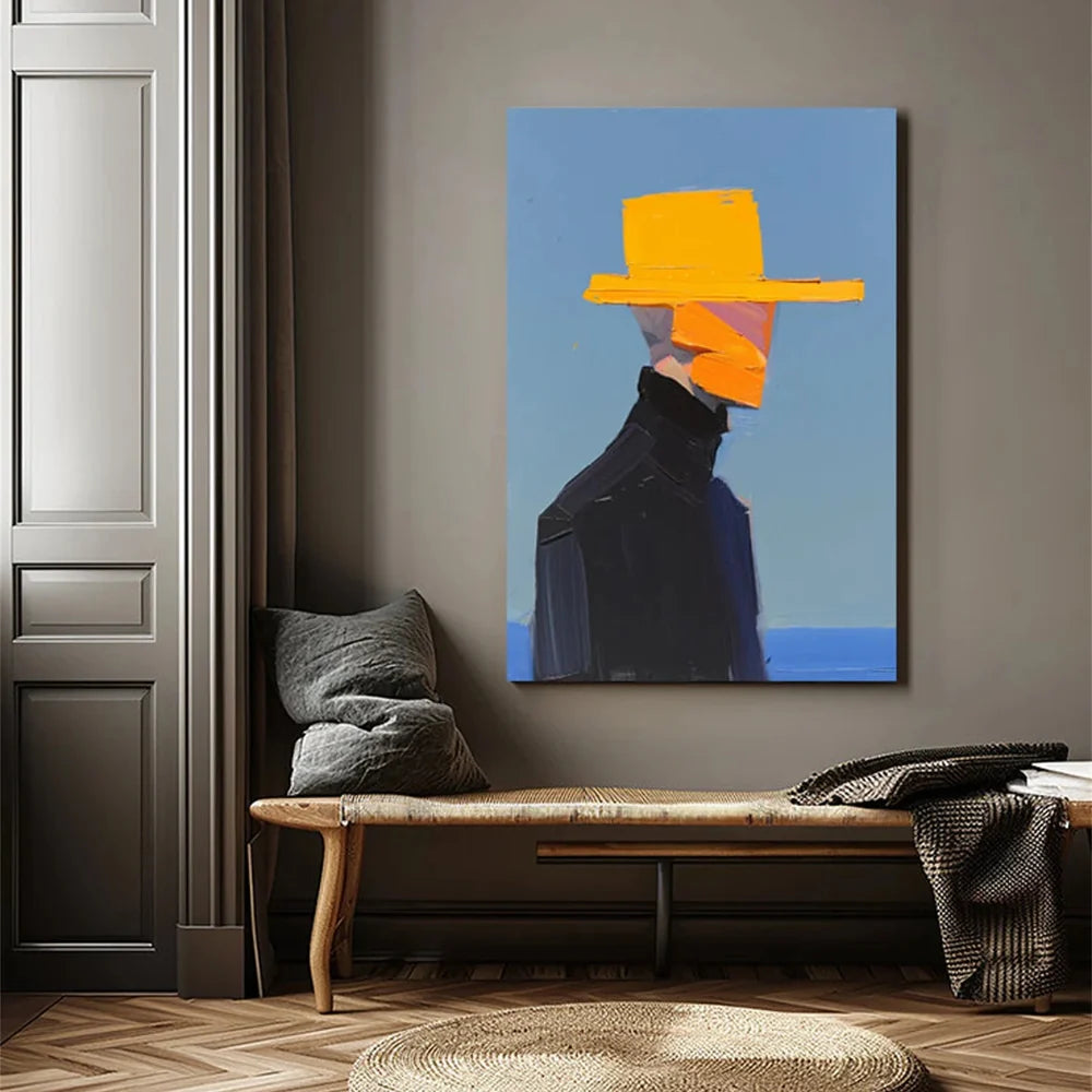 Yellow Hat Abstract Figure Oil Painting - Modern Minimalist #JJ 051