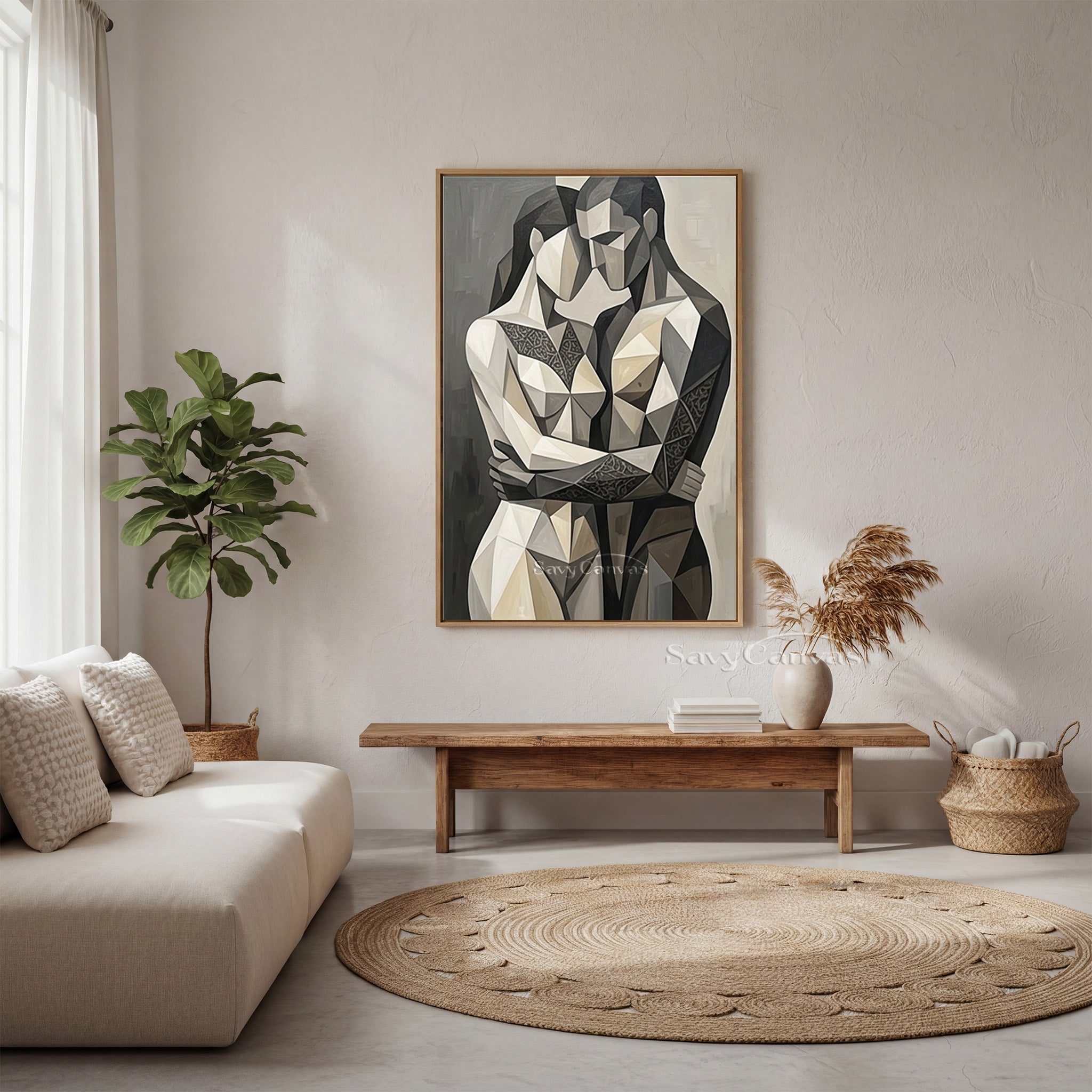 Sculptural Geometric Couple Oil Art | Minimalist Figurative Painting #SS 144