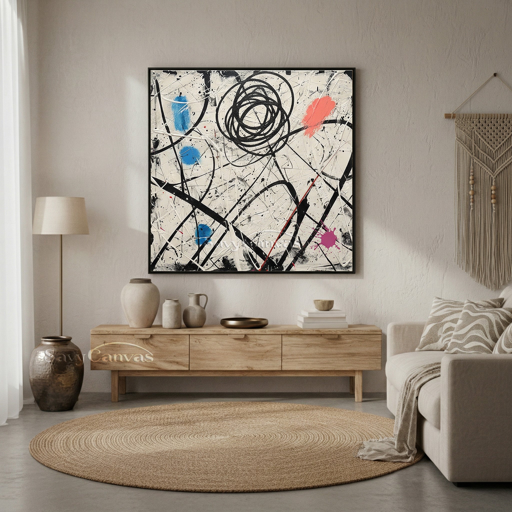 Modern Living Room Wall Decor | Large Pollock-Style Abstract Art #JJ 462