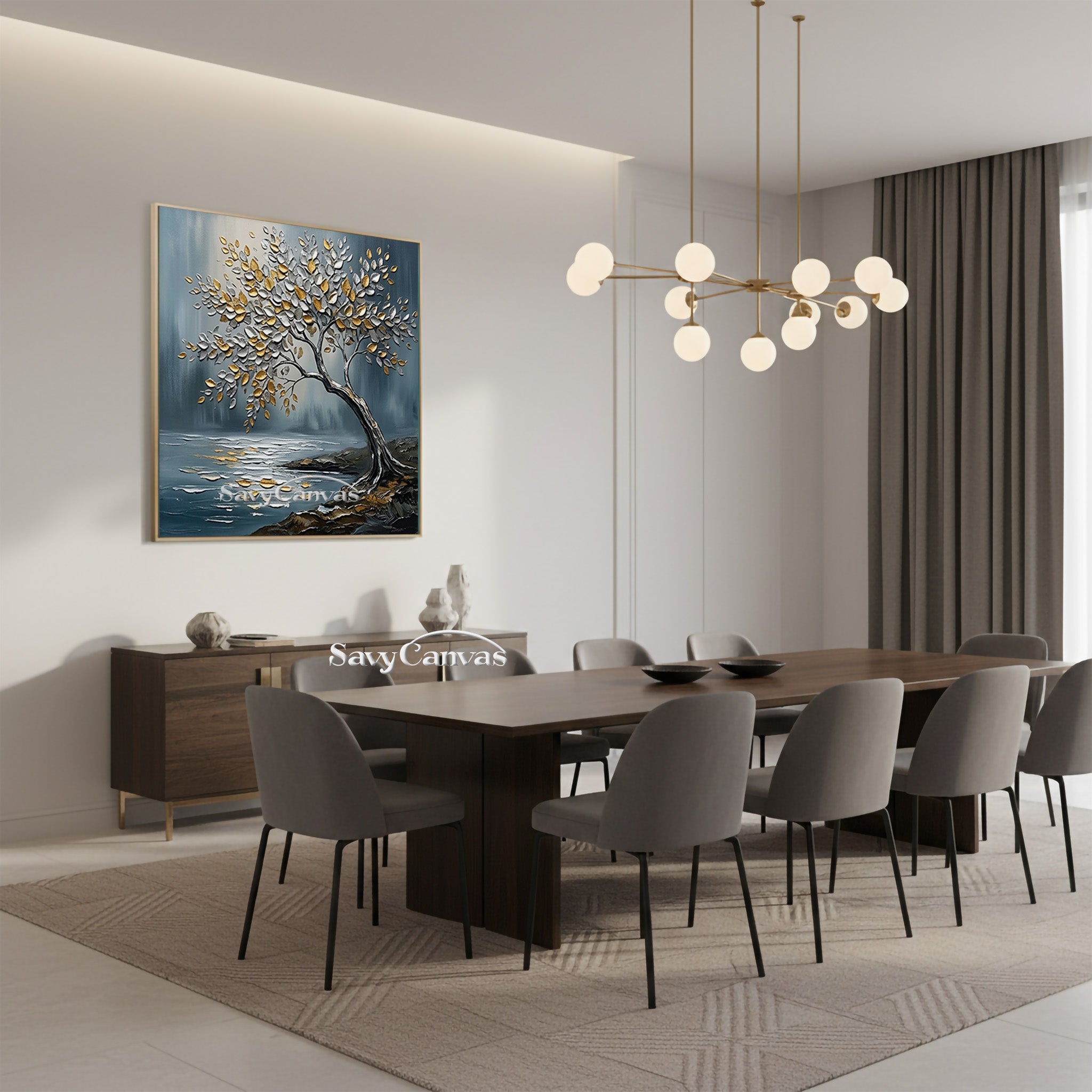 3D Textured Tree Painting | Gold & Silver Impasto Art #AA 541