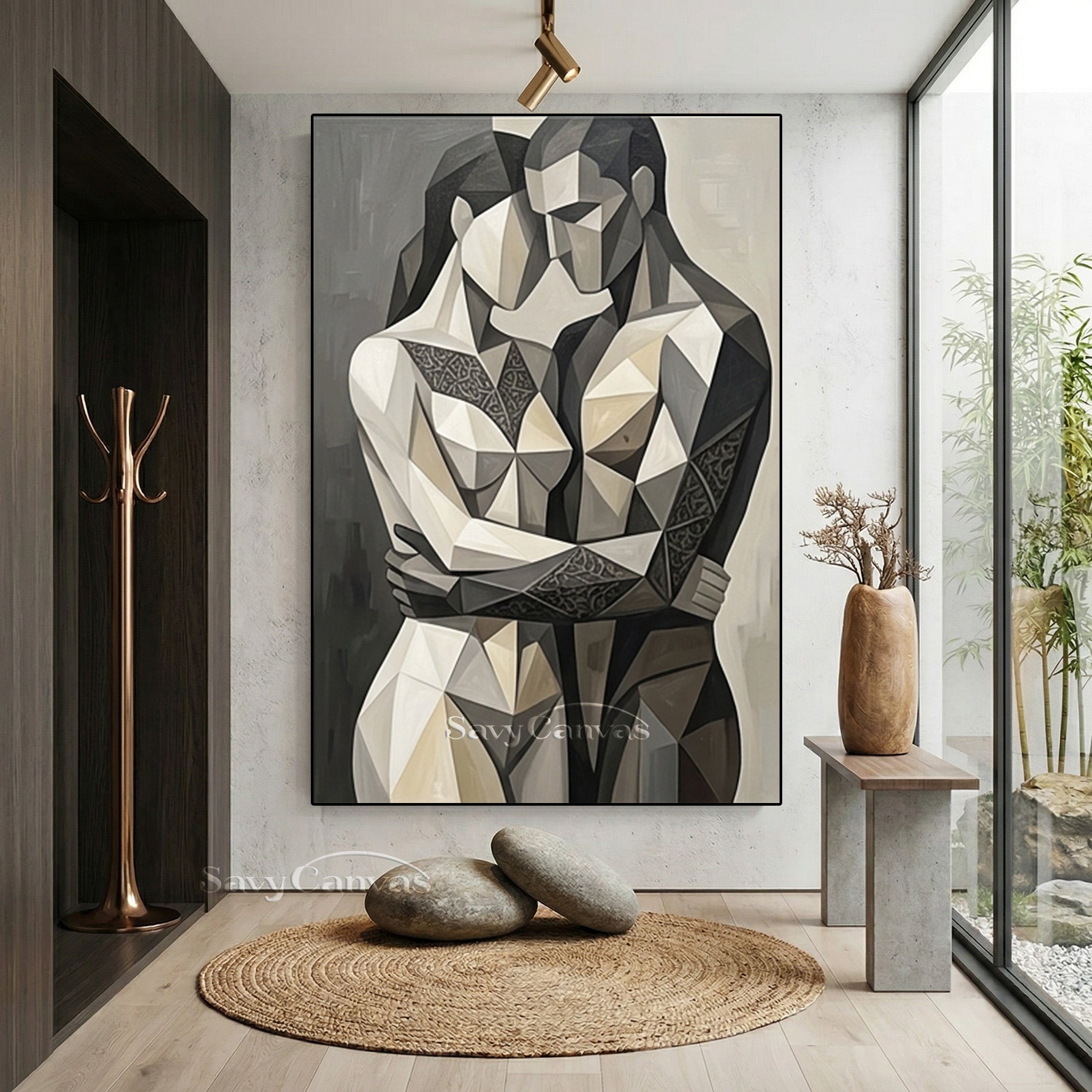 Sculptural Geometric Couple Oil Art | Minimalist Figurative Painting #SS 144