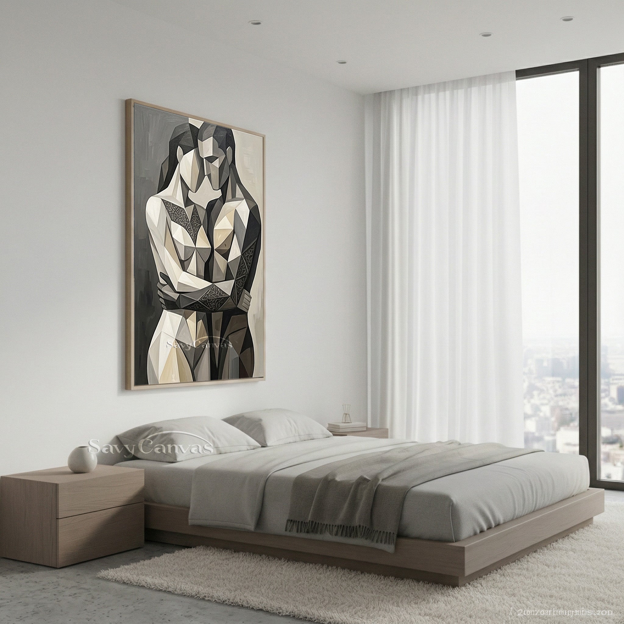 Sculptural Geometric Couple Oil Art | Minimalist Figurative Painting #SS 144