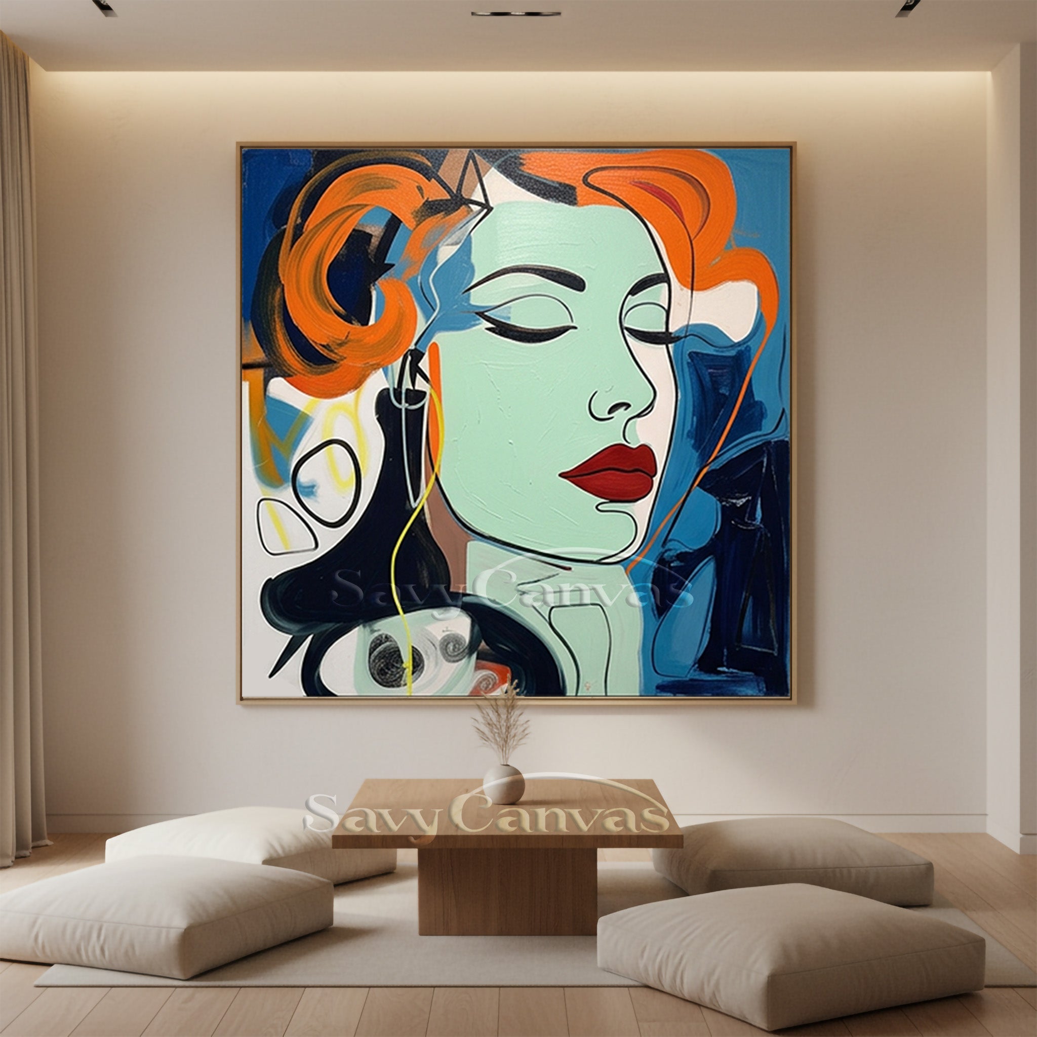 Modern Pop Art Woman Portrait Canvas - Abstract Oil Painting #SS 110
