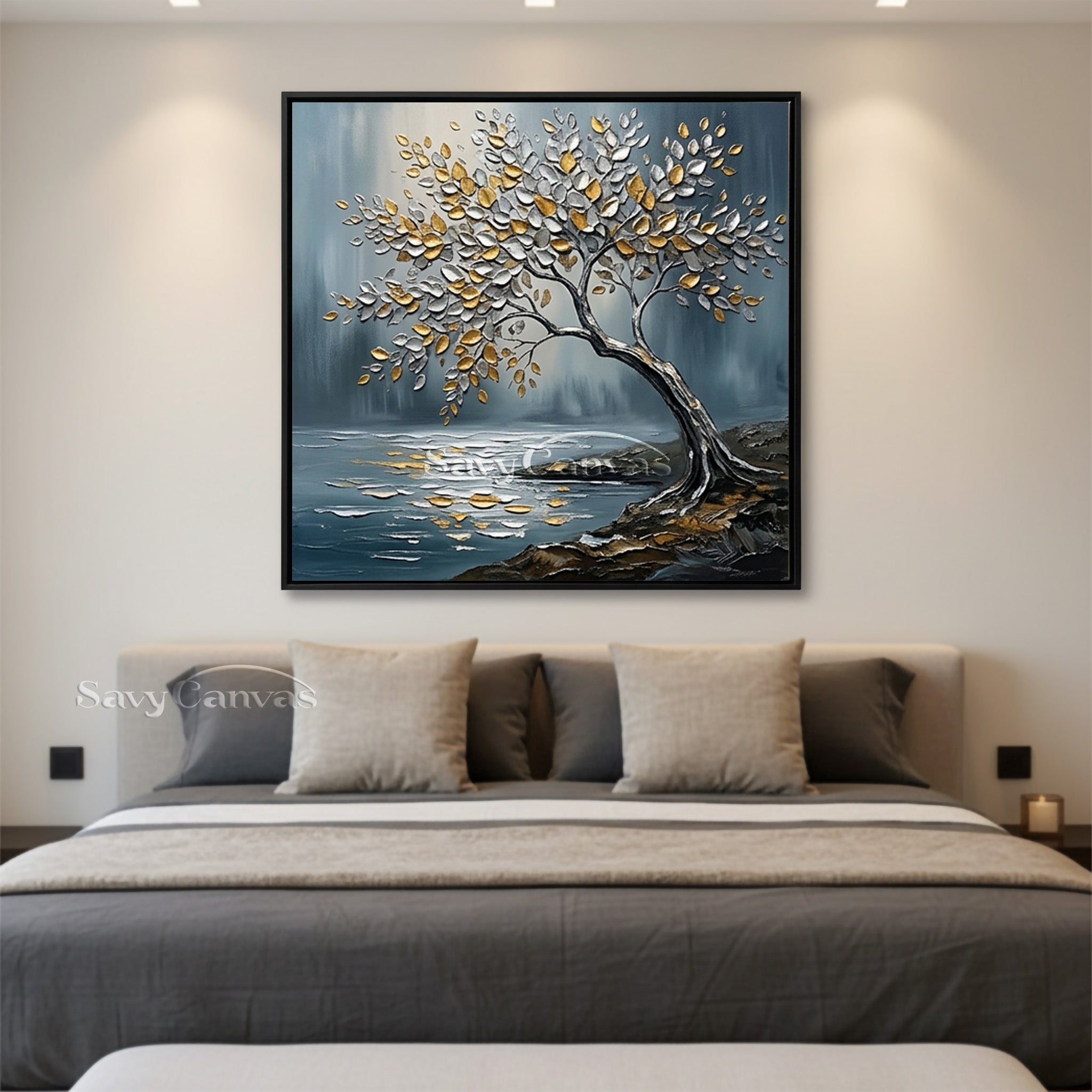 3D Textured Tree Painting | Gold & Silver Impasto Art #AA 541