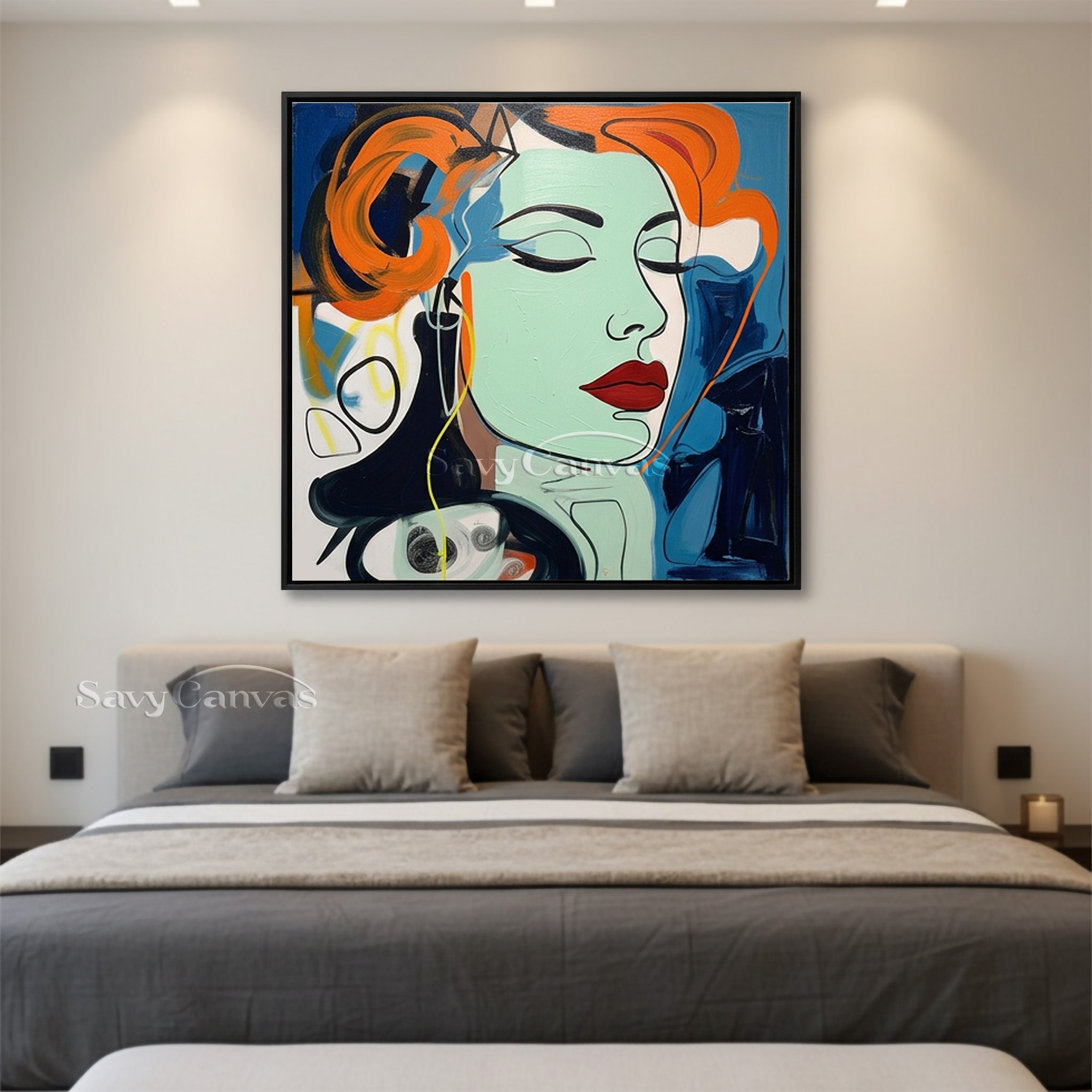 Modern Pop Art Woman Portrait Canvas - Abstract Oil Painting #SS 110
