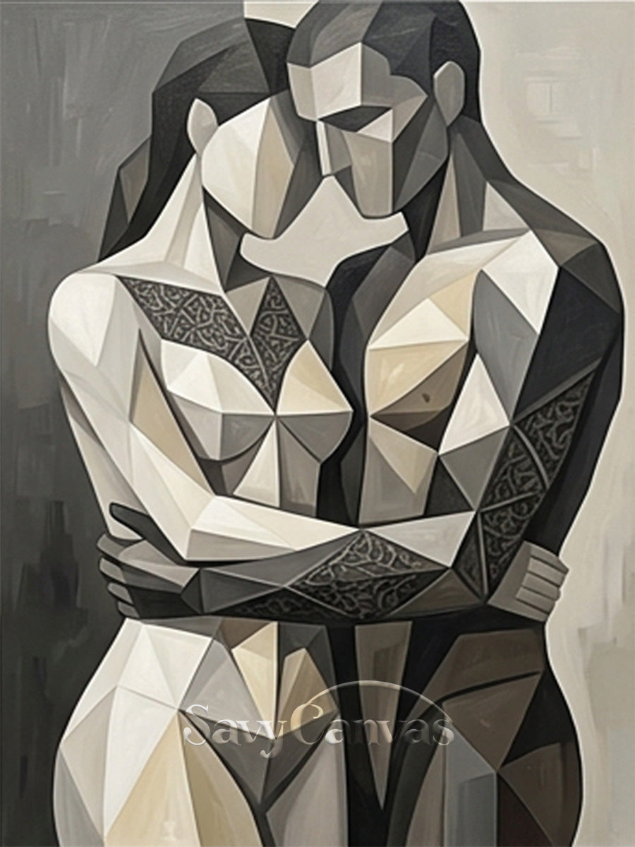 Sculptural Geometric Couple Oil Art | Minimalist Figurative Painting #SS 144