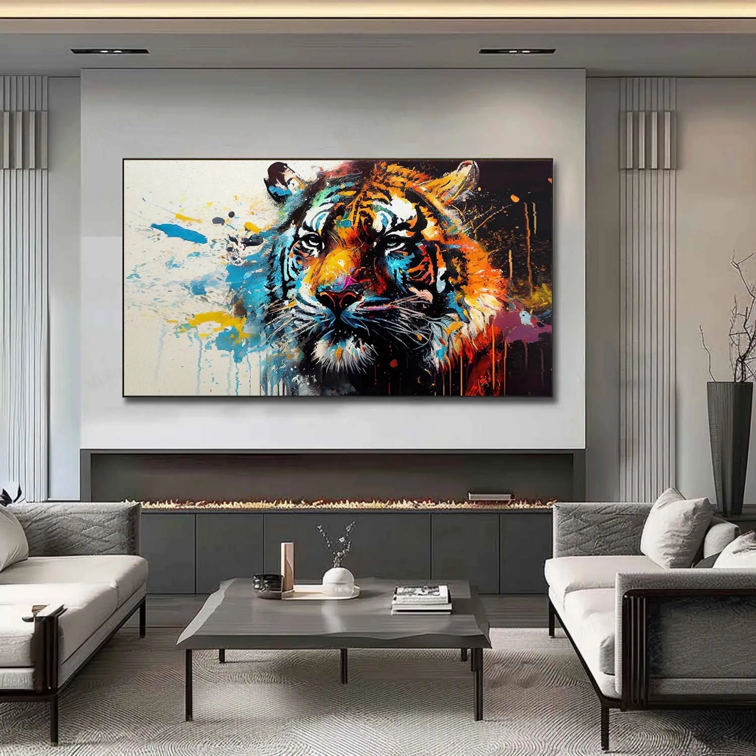Colorful Tiger Artwork: Wild Animal Splatter Fine Art for Living Room #ZZ 028