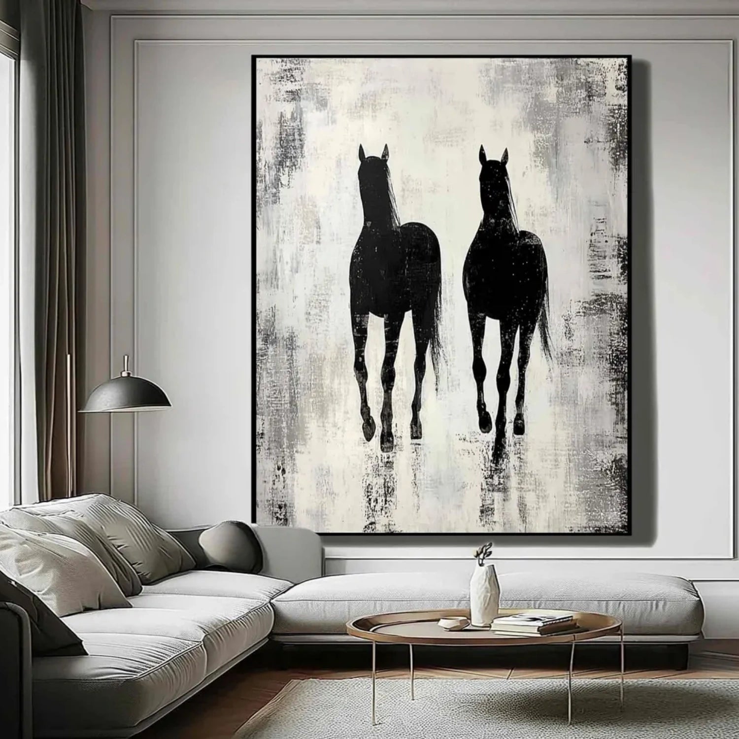 Abstract Equine Duo: Minimalist Black Horse Silhouettes #ZZ 034