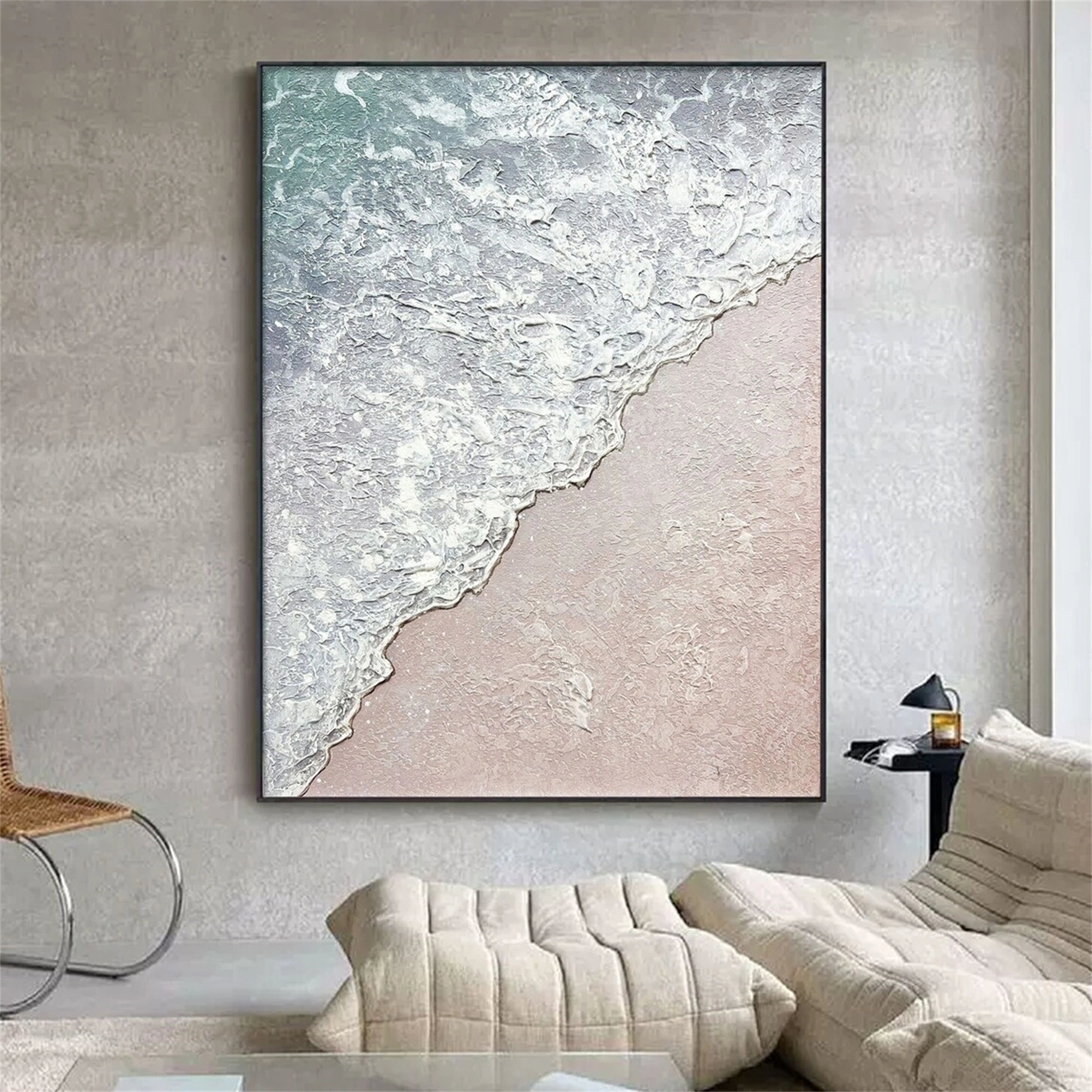 Living Room Art Upgrade: 3D Ocean Wave Painting with Earthy Palette # JJ 146
