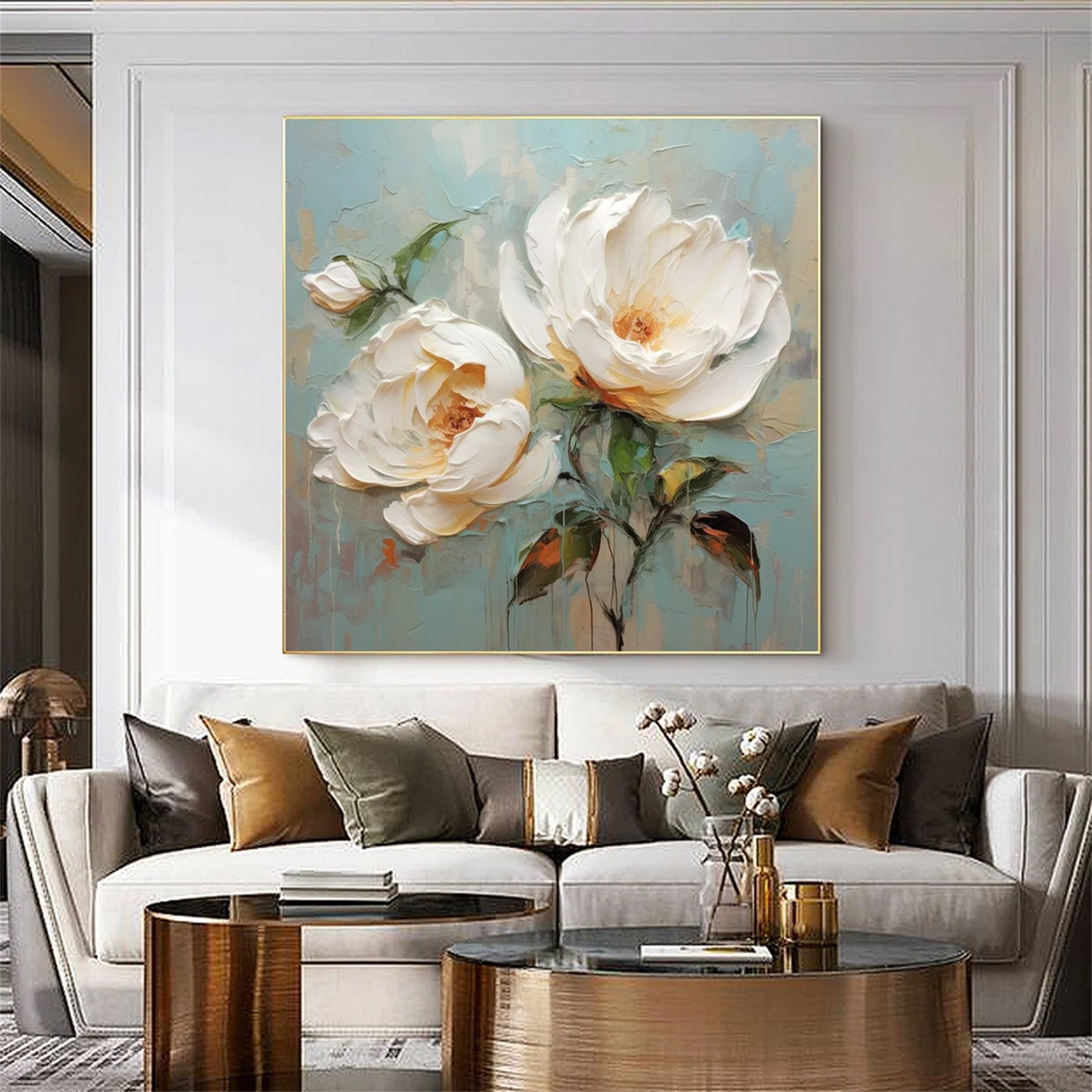 Luxury Oil Painting Design for wall 3D Floral Wall Art Turquoise #JJ 347