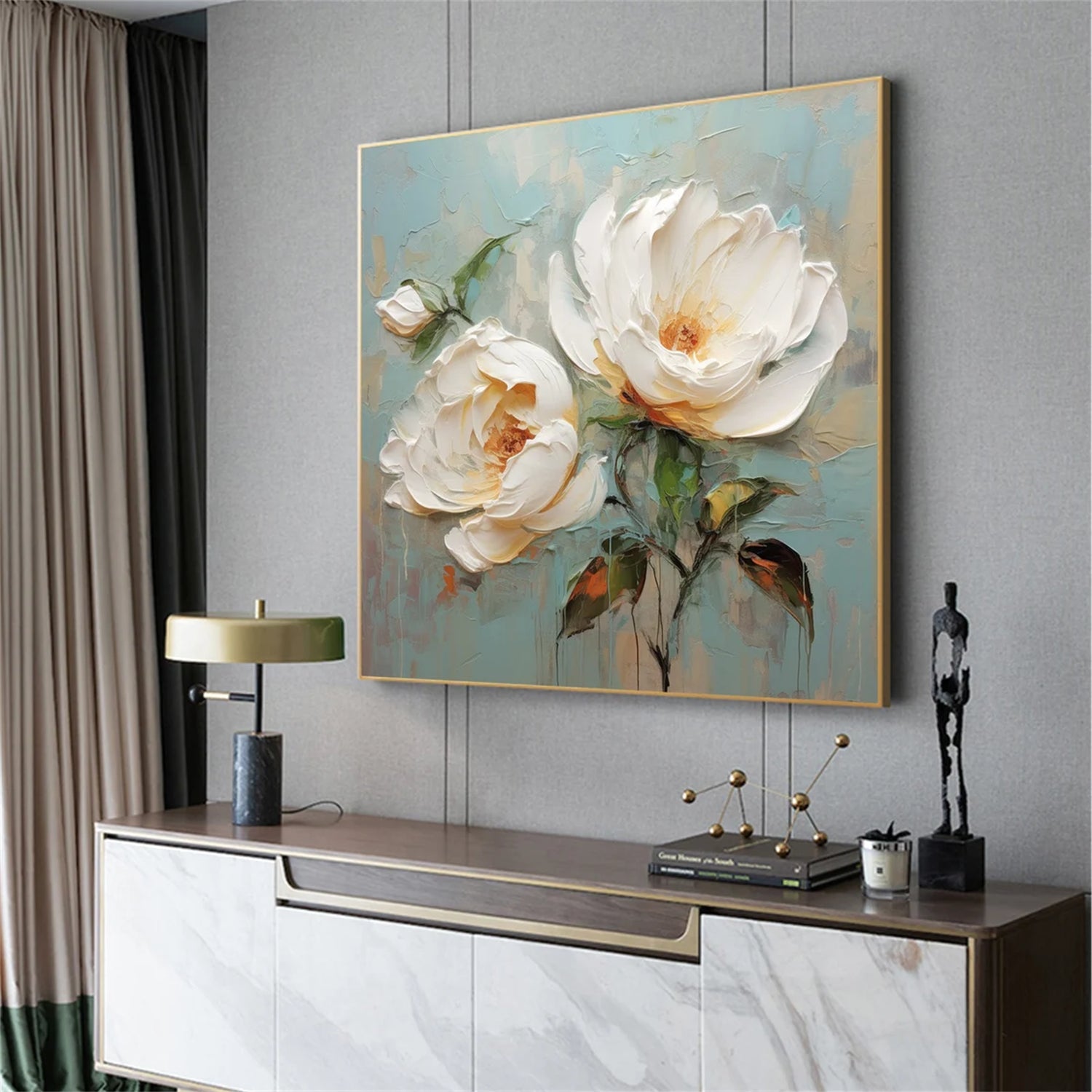 Luxury Oil Painting Design for wall 3D Floral Wall Art Turquoise #JJ 347