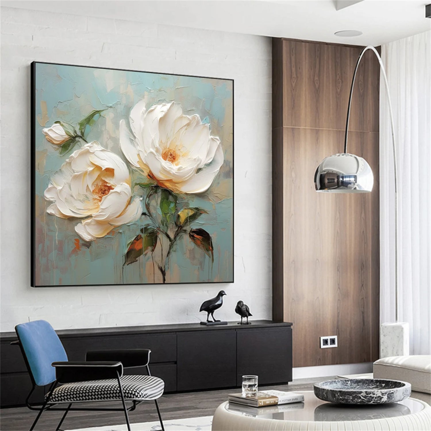 Luxury Oil Painting Design for wall 3D Floral Wall Art Turquoise #JJ 347