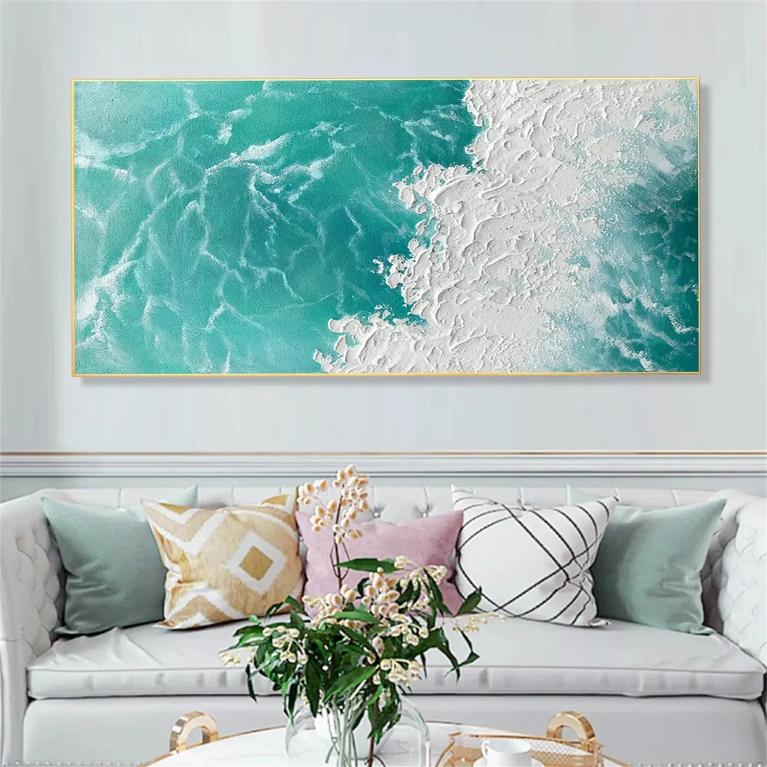 Handmade Coastal Art - Blue & Beige Textured Seascape