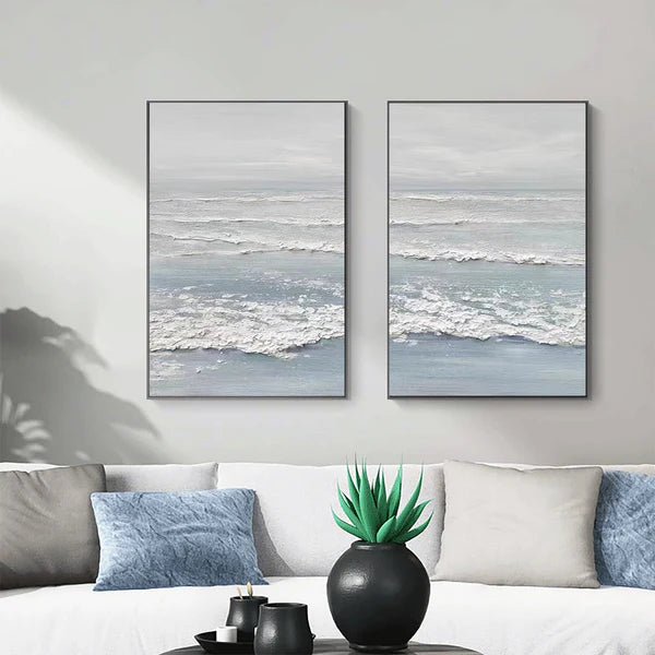 Coastal Wave Art Set: Textured Ocean Diptych