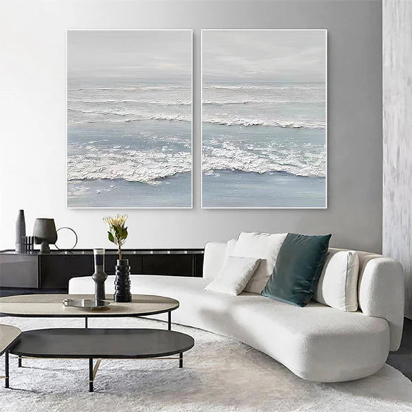 Large Textured Ocean Wall Art Serene Coastal Art Set of 2 #ZZ 048