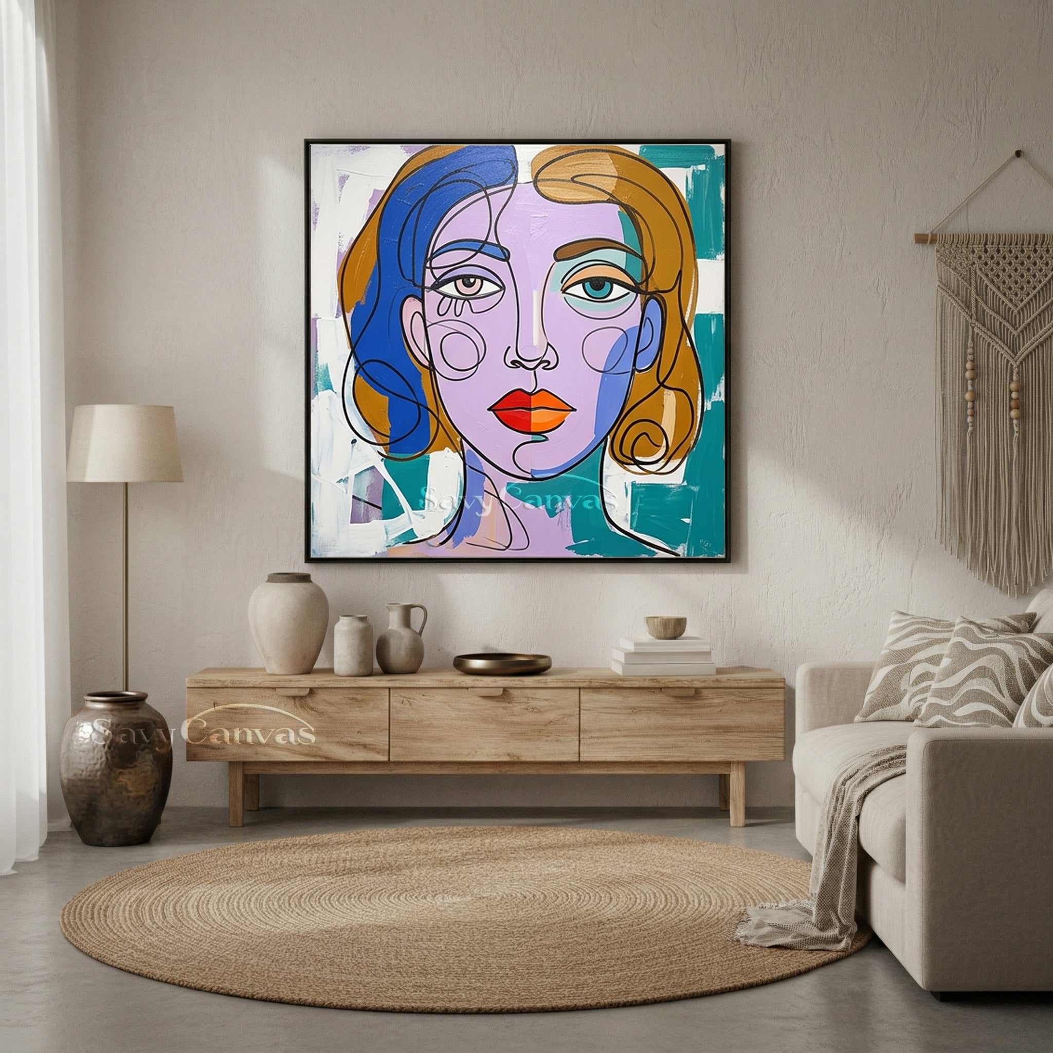 Colorful Pop Art Female Portrait Painting | Unique Canvas Wall Art #SS 111