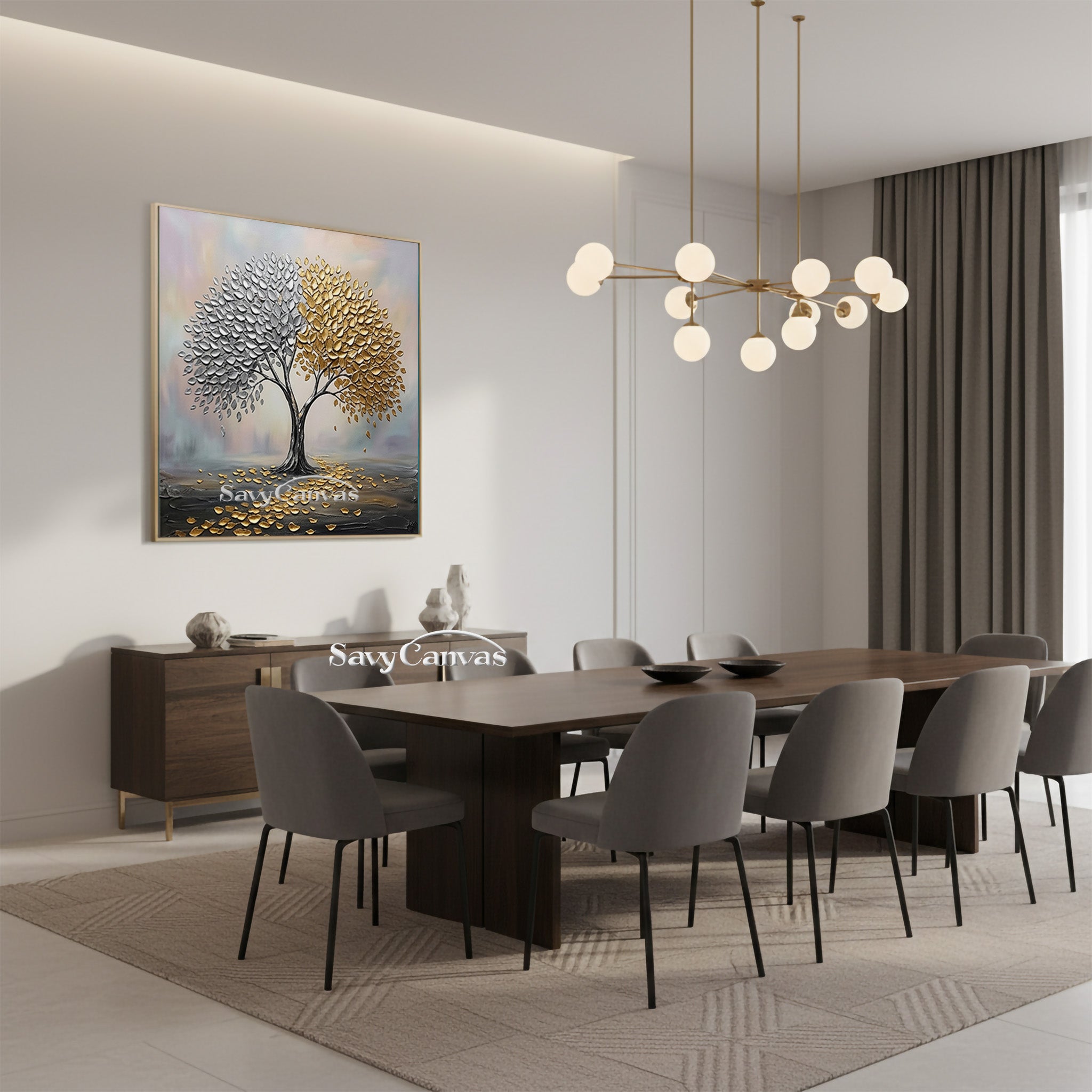 3D Textured Tree of Life | Gold & Silver Leaf Painting #AA 537