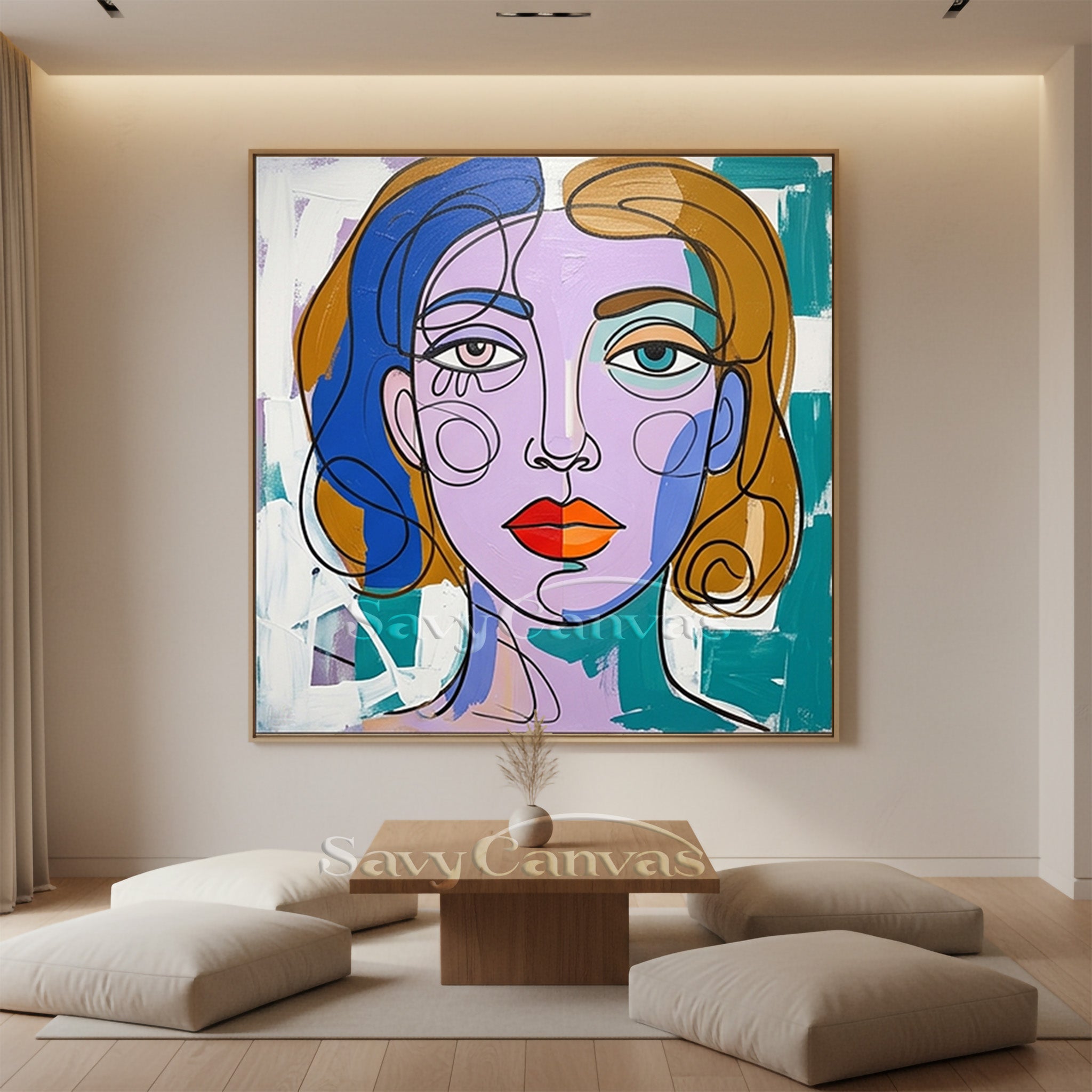 Colorful Pop Art Female Portrait Painting | Unique Canvas Wall Art #SS 111