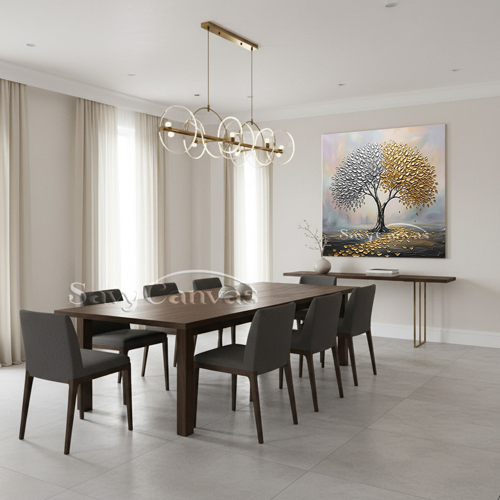 3D Textured Tree of Life | Gold & Silver Leaf Painting #AA 537