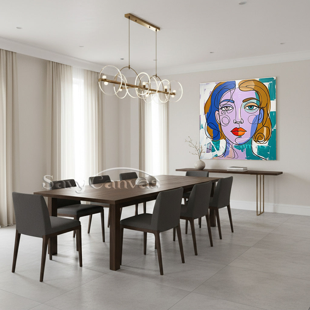 Colorful Pop Art Female Portrait Painting | Unique Canvas Wall Art #SS 111