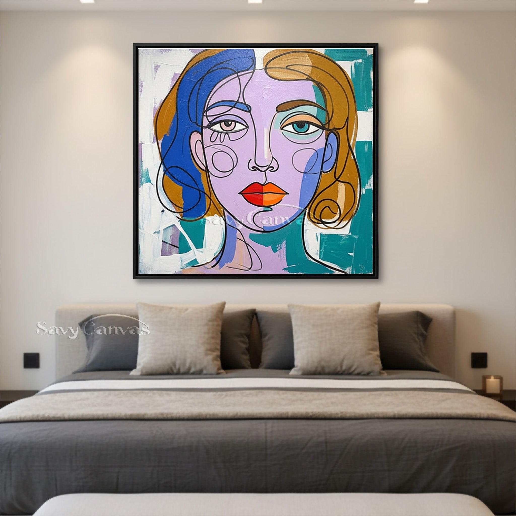 Colorful Pop Art Female Portrait Painting | Unique Canvas Wall Art #SS 111