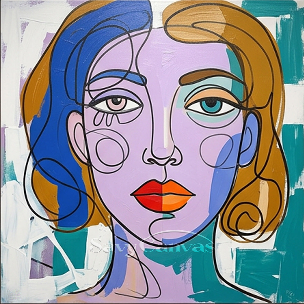 Colorful Pop Art Female Portrait Painting | Unique Canvas Wall Art #SS 111