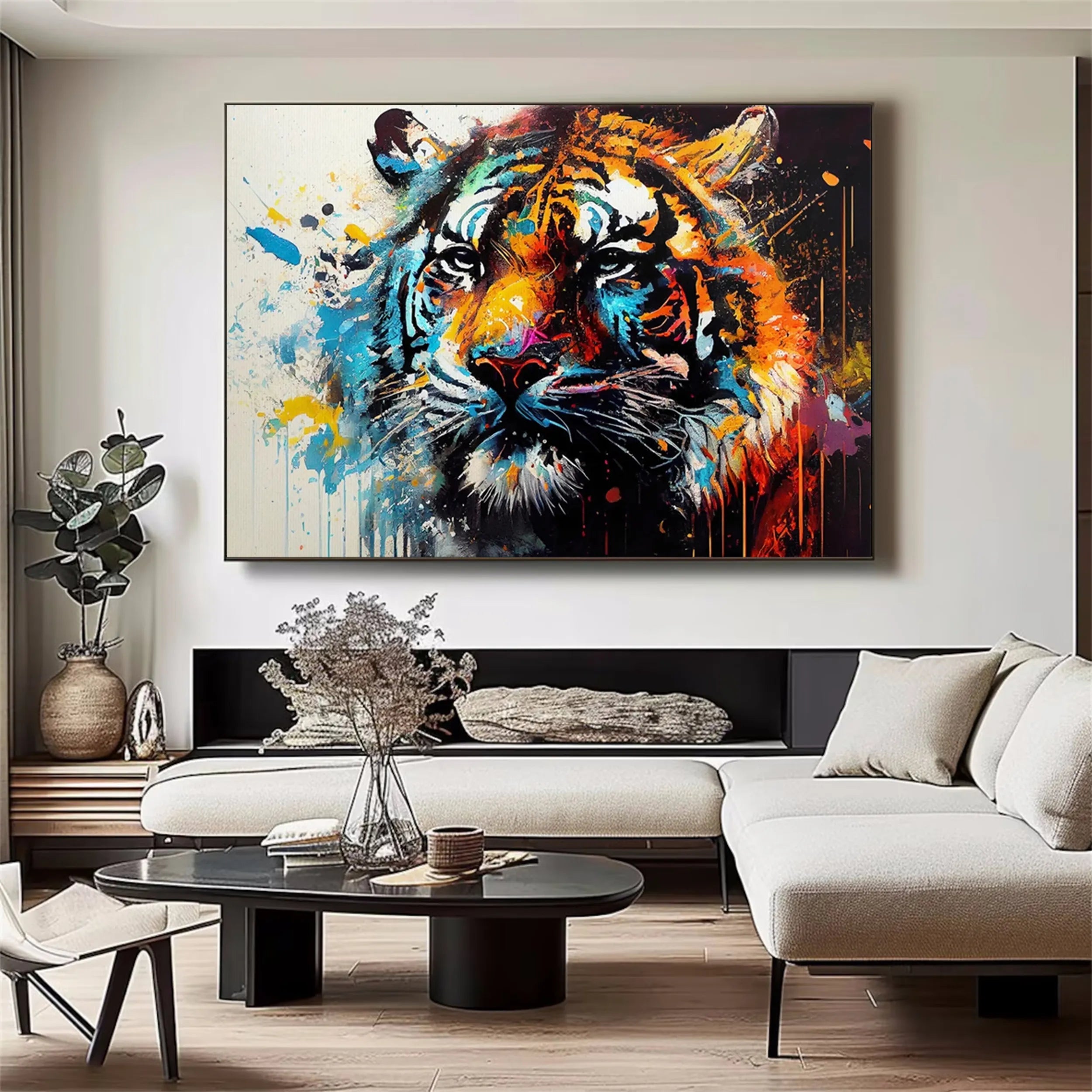 Colorful Tiger Artwork: Wild Animal Splatter Fine Art for Living Room #ZZ 028