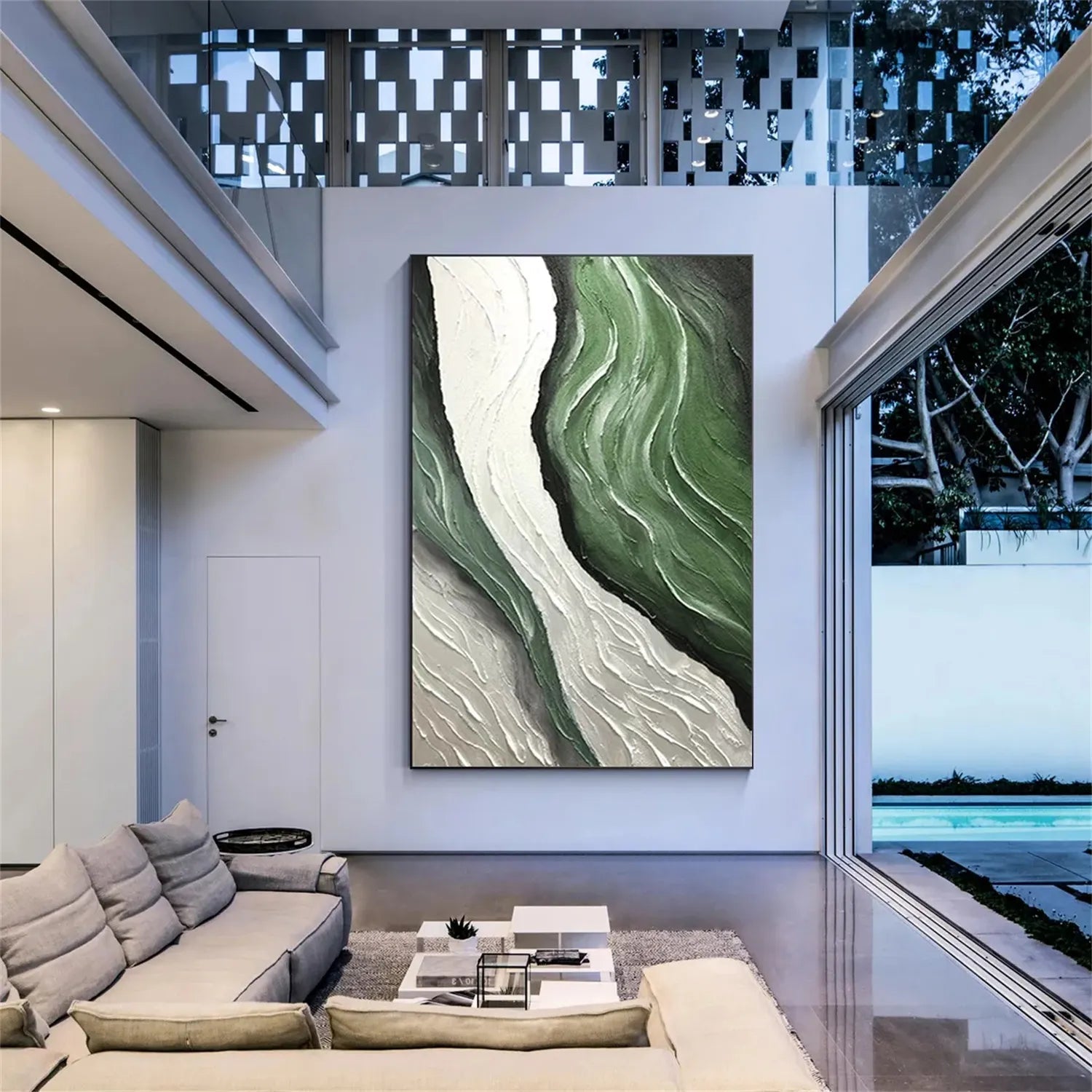 Handmade Abstract Art Green Ocean Wave Large Wall Art #JJ 221