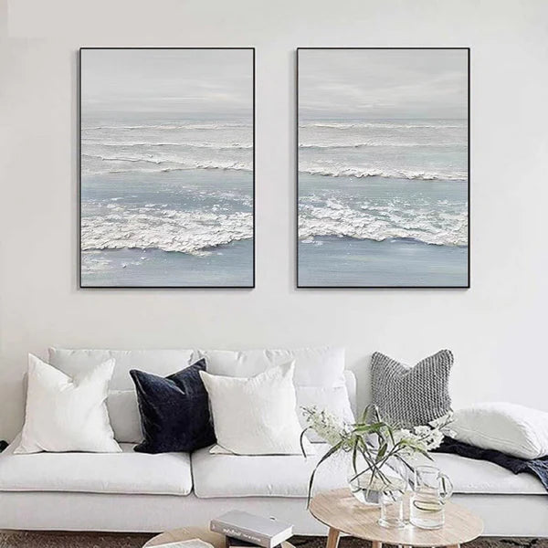 Large Textured Ocean Wall Art Serene Coastal Art Set of 2 #ZZ 048