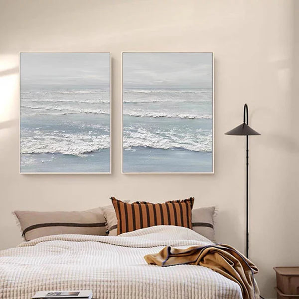 Large Textured Ocean Wall Art Serene Coastal Art Set of 2 #ZZ 048