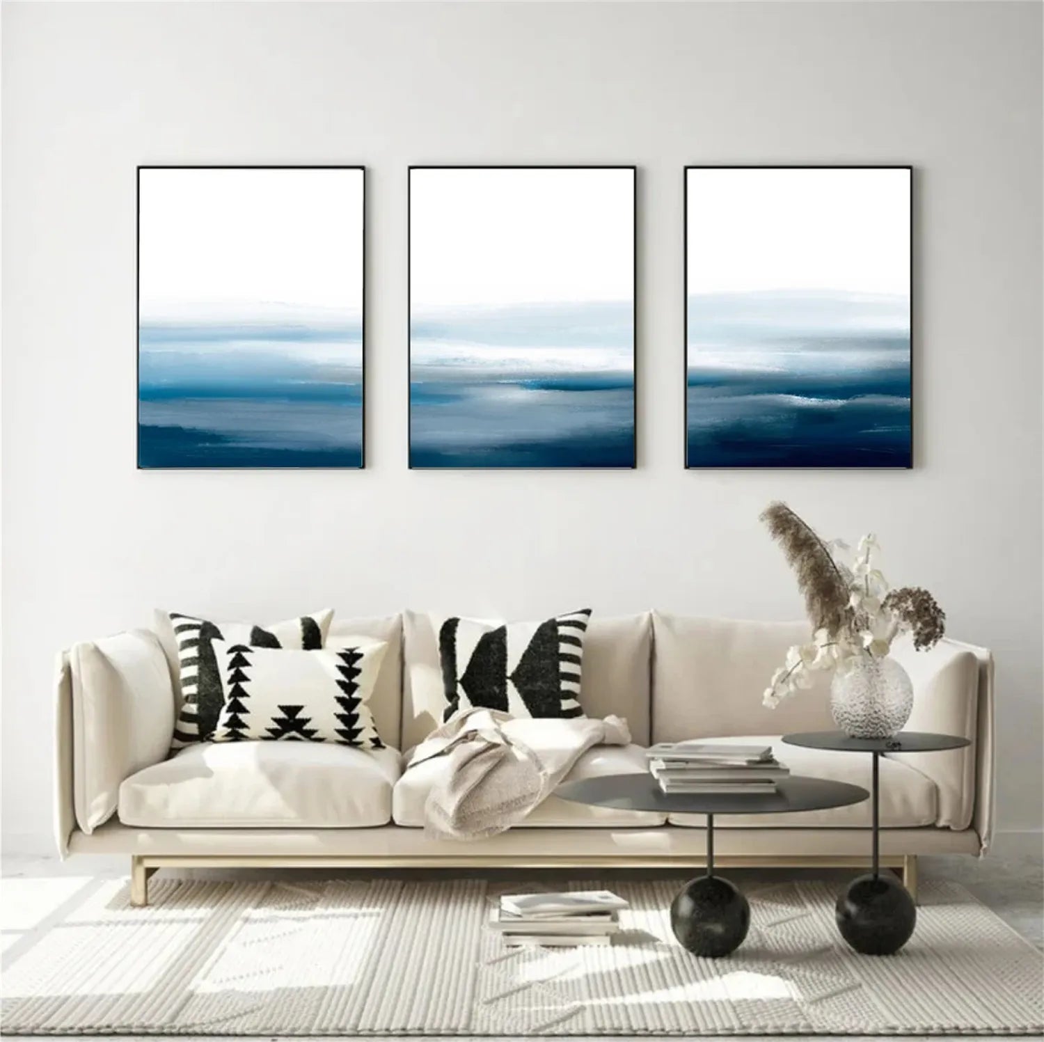 Blue & White Minimalist Ocean Abstract Wall Art #JJ 204