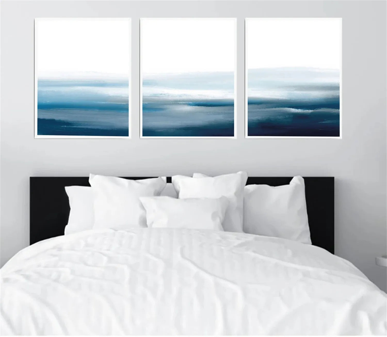 Blue & White Minimalist Ocean Abstract Wall Art #JJ 204