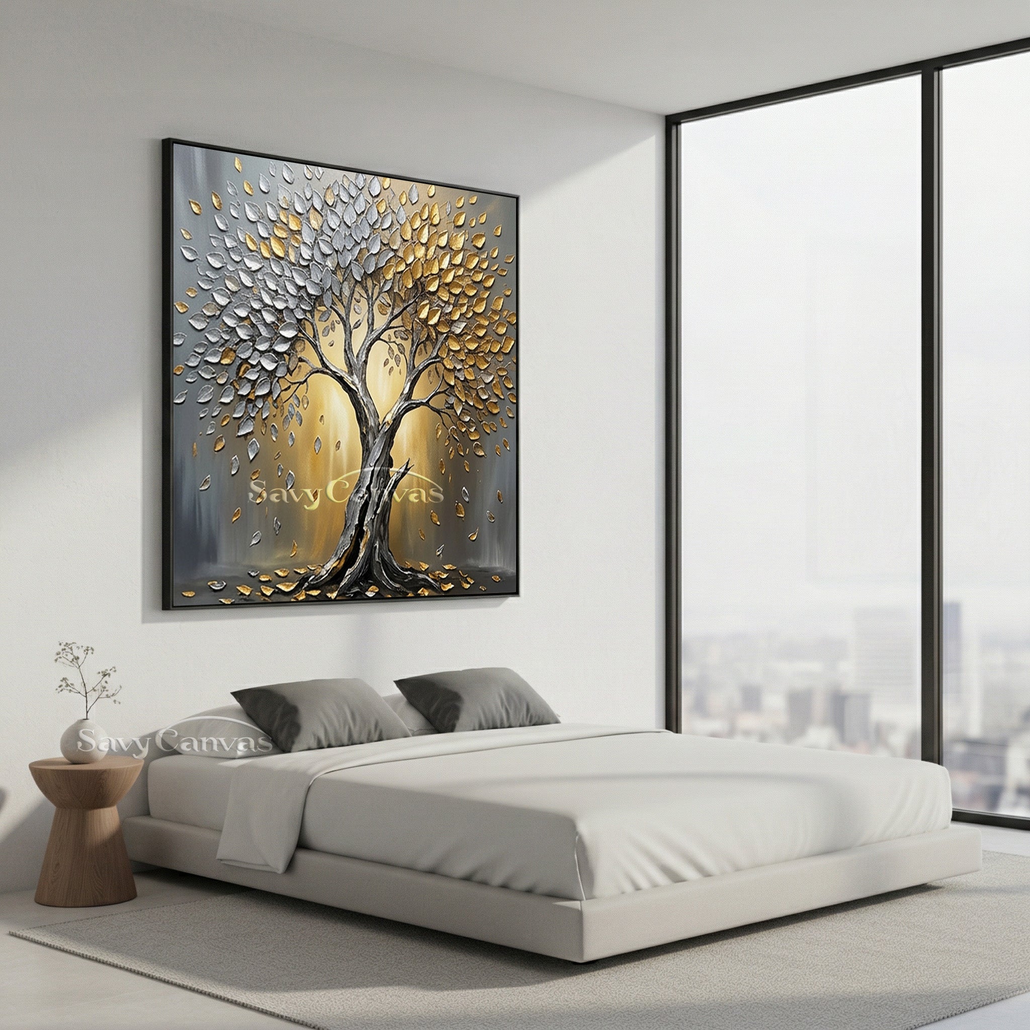 3D Textured Tree Painting | Gold & Silver Impasto Art #AA 542