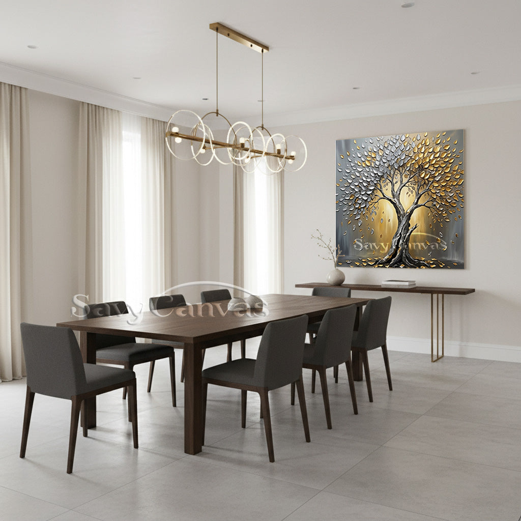 3D Textured Tree Painting | Gold & Silver Impasto Art #AA 542